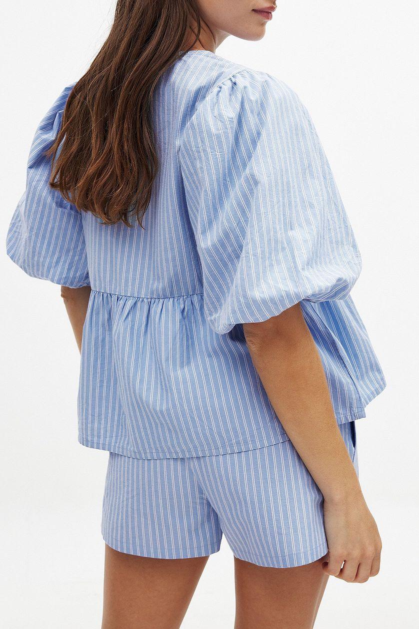 Cotton Puff Sleeve Tie Front Blouse Product Image