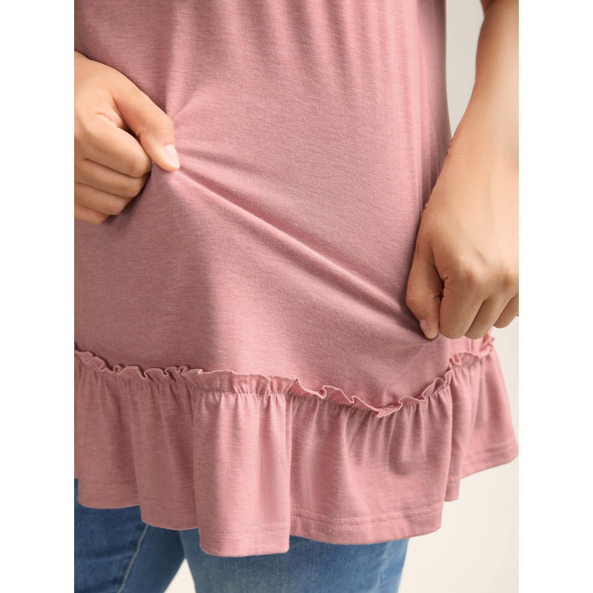 Plus Size Stretchy Heather Hooded Ties T-Shirt Dirtypink Women Gathered Hooded Everyday-Casual T-shirts BloomChic 18-20/2X Product Image