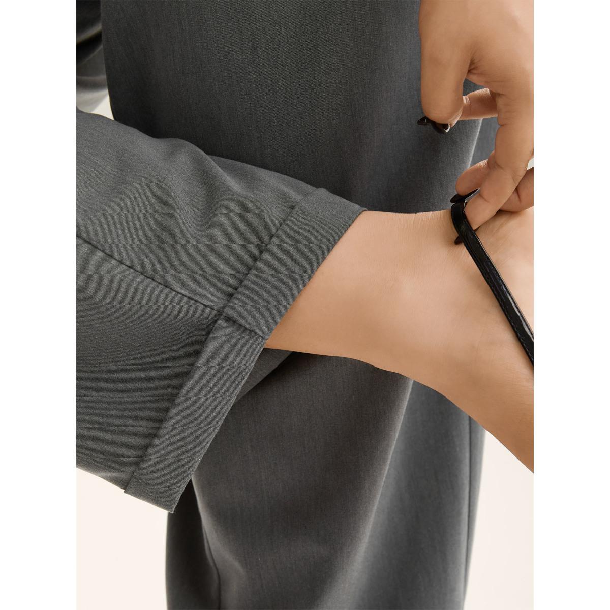 Plus Size Mid Waist Rolled Hem Straight-Leg Solid Pants Women DimGray At the Office Straight Leg Mid Rise Office Pants BloomChic 22-24/3X Product Image