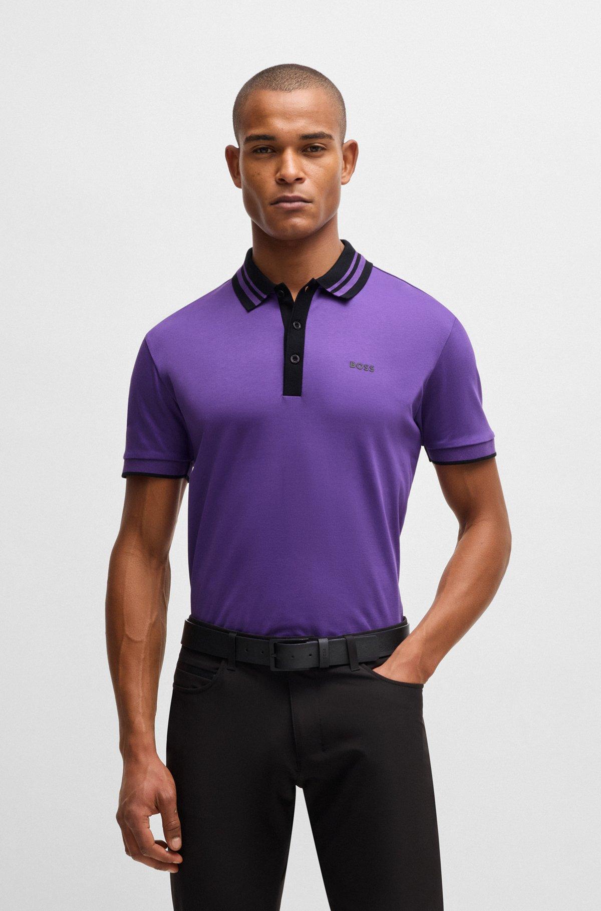 Interlock-cotton polo shirt with striped collar Product Image