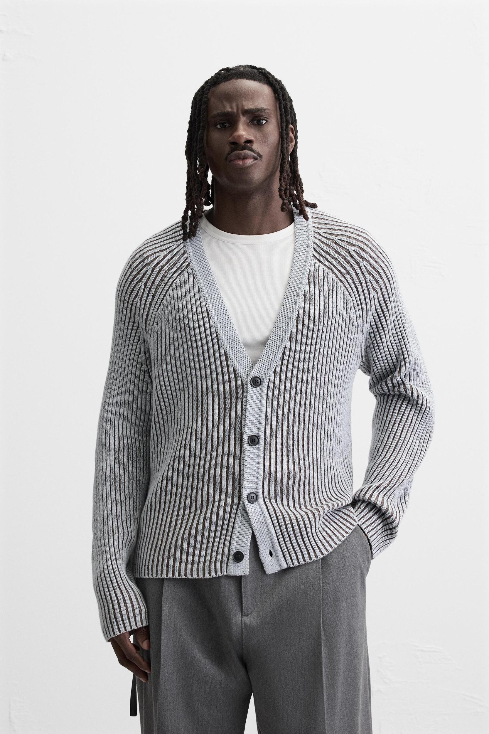 CONTRAST RIBBED CARDIGAN Product Image