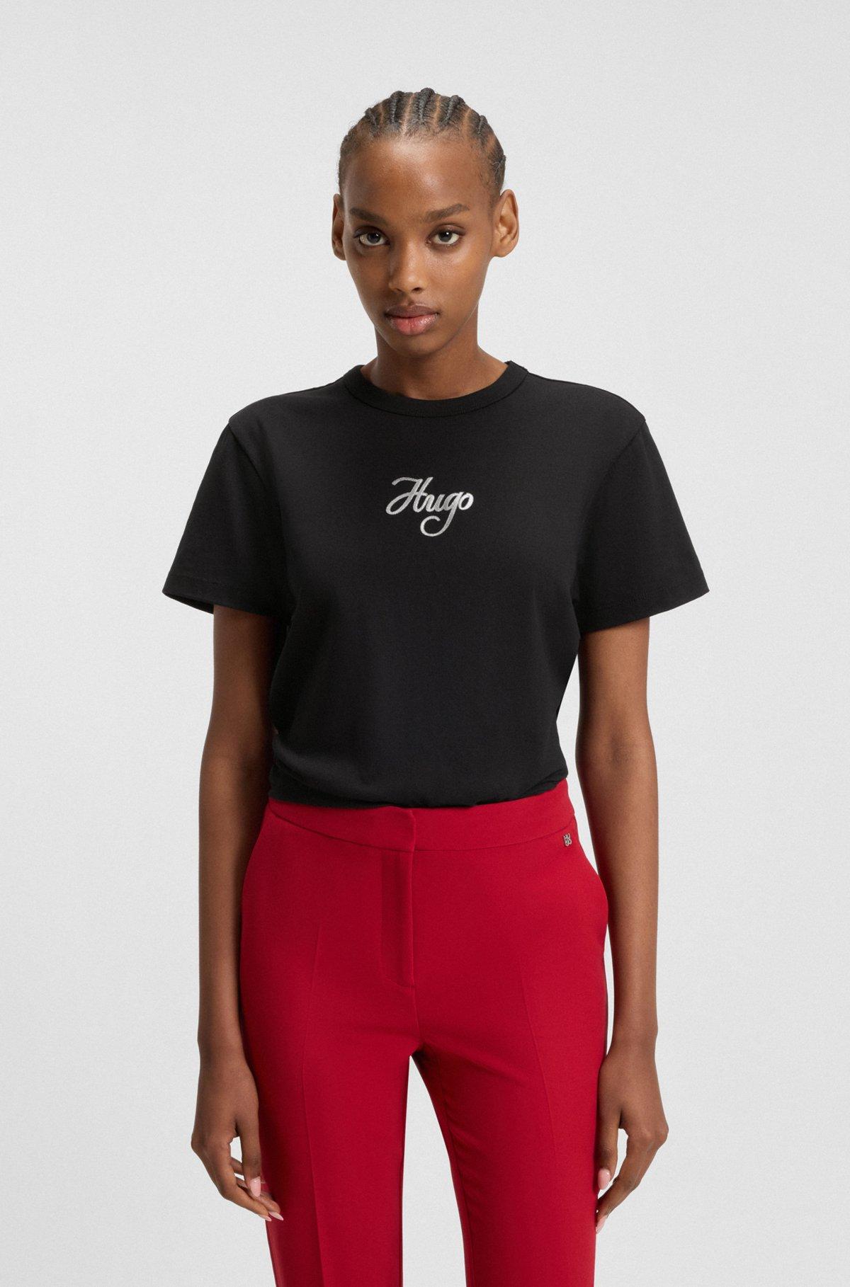 Cotton-jersey T-shirt with glitter-print details Product Image