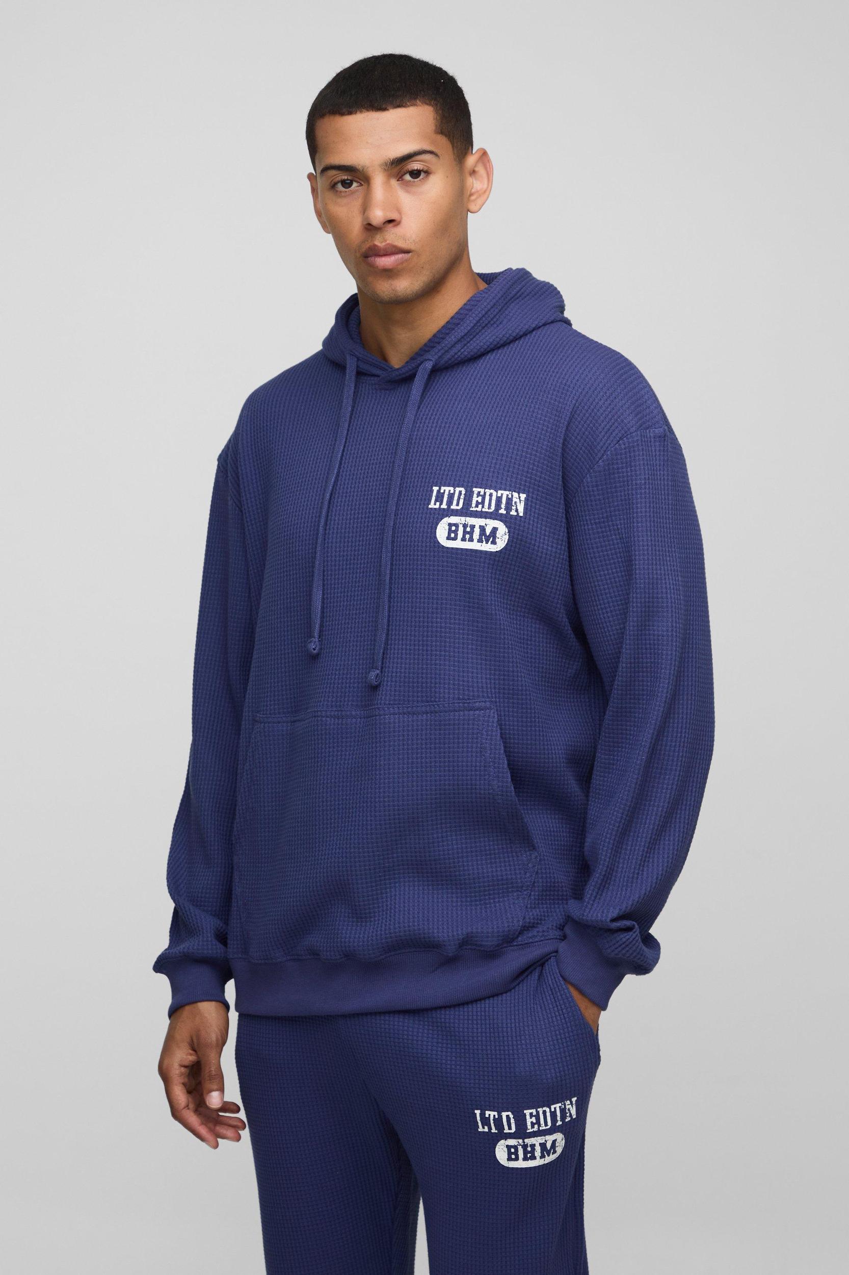 Oversized Waffle Print Hoodie | boohooMAN USA Product Image