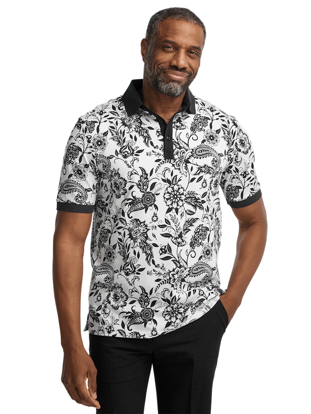 Cotton Blend Three Button Polo - Black/white Product Image