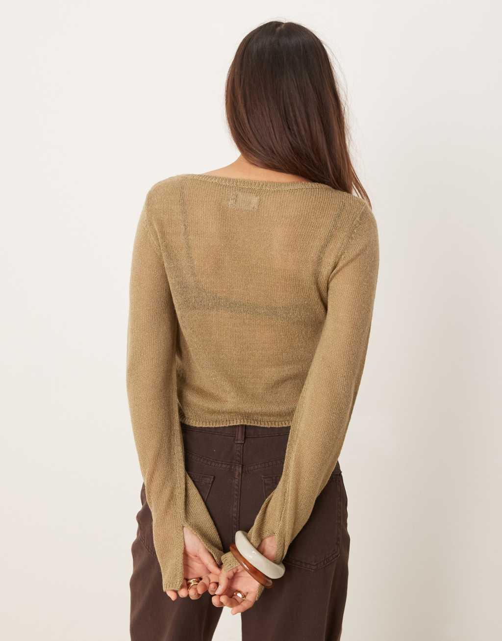 ASOS DESIGN crew neck sweater in loose knit in mocha Product Image