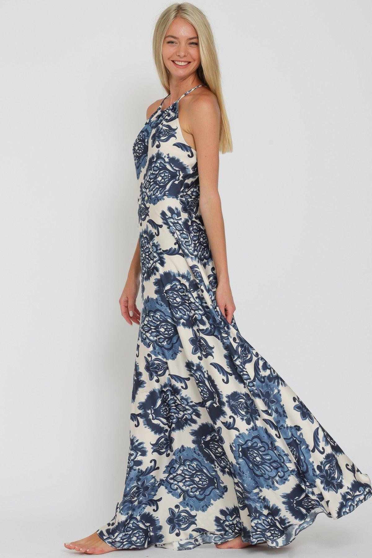 THIN ADJUSTABLE STRAP HALTER MAXI DRESS Product Image