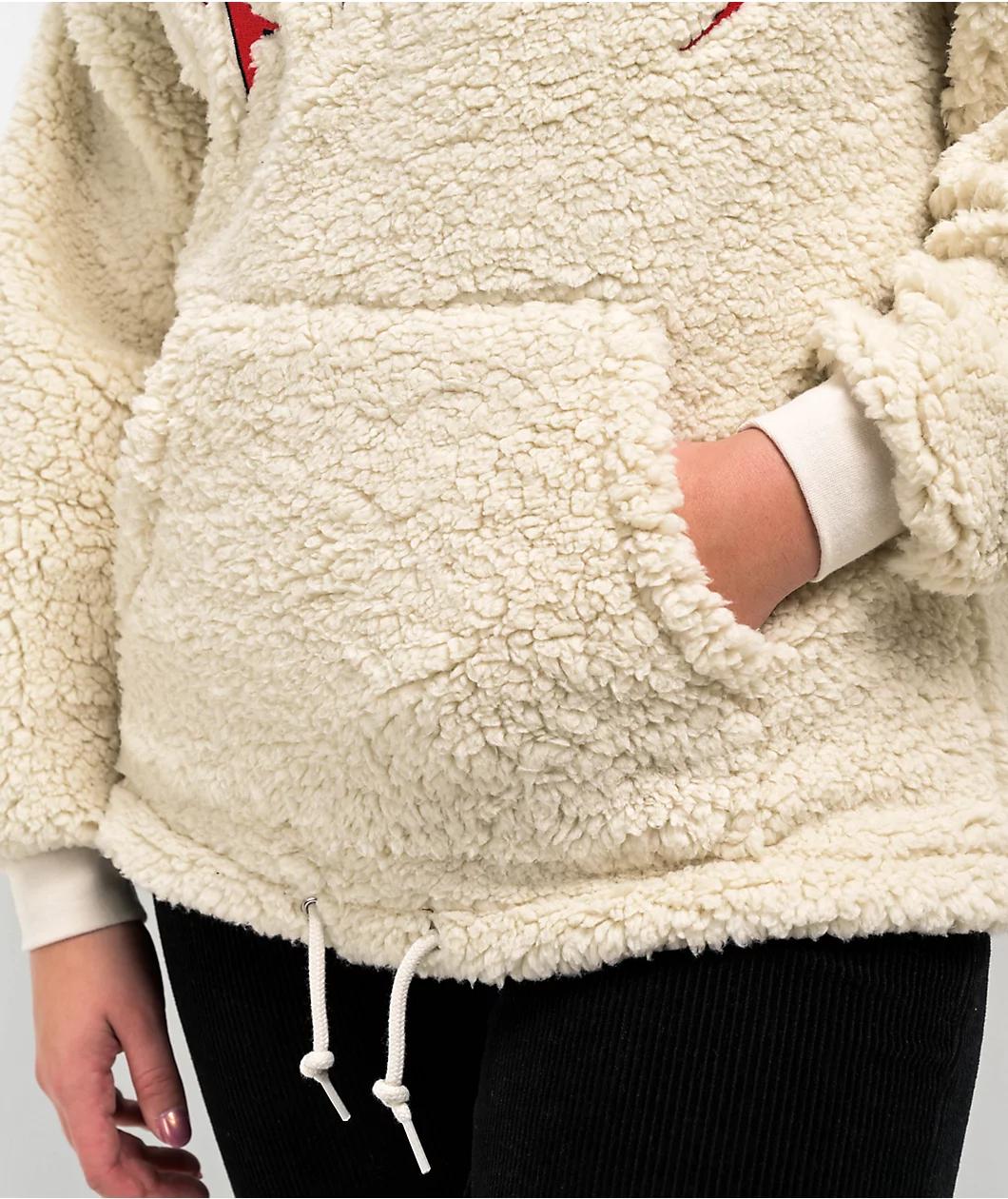 SWIXXZ Punk Patched Cream Sherpa Hoodie  Product Image