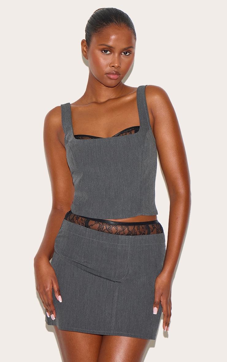 Black Lace Waist Detail Woven Belted Mini Skirt Product Image