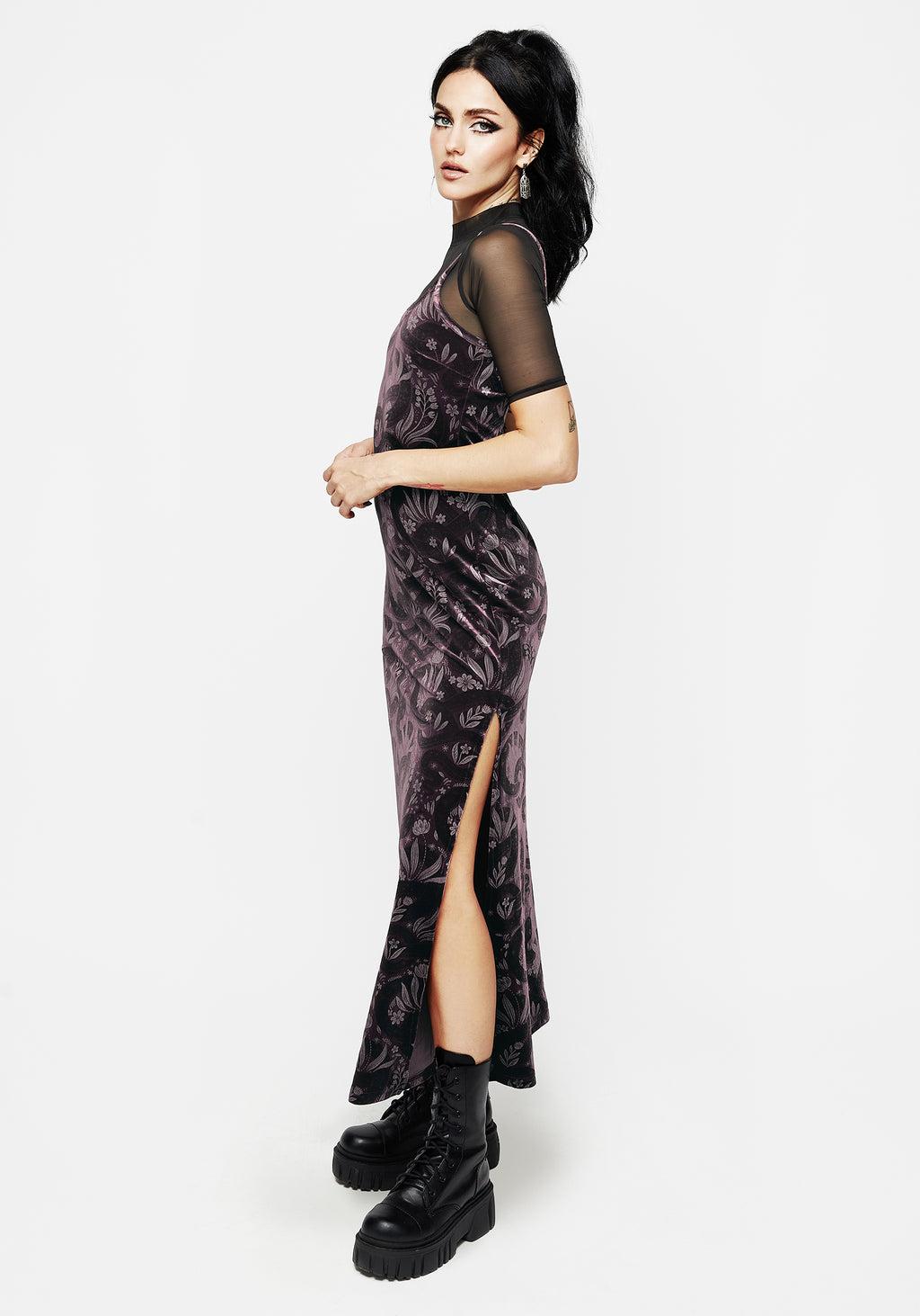 Deception Snake Foil Print Velour Maxi Slip Gown Product Image