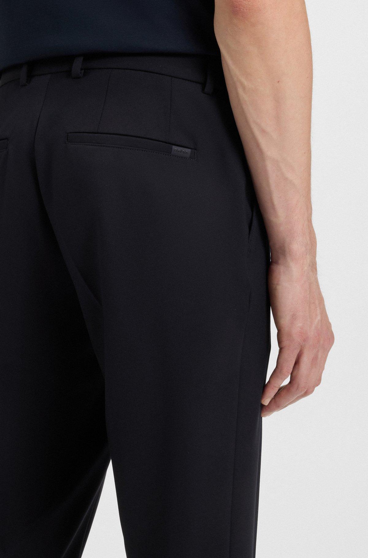 BOSS - Slim-fit trousers in micro-patterned stretch fabric - Dark Blue Product Image