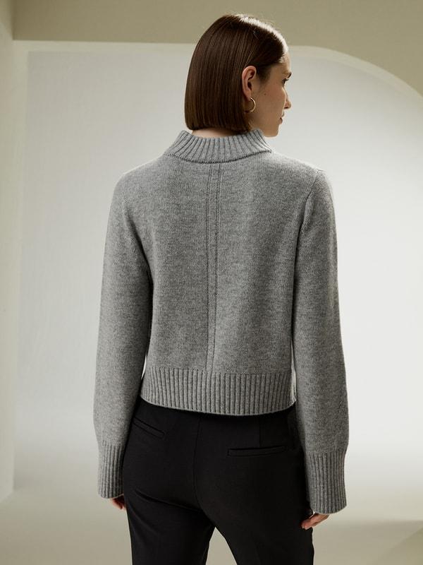 Ribbed Collar and Hemline Wool Cashmere Sweater Product Image