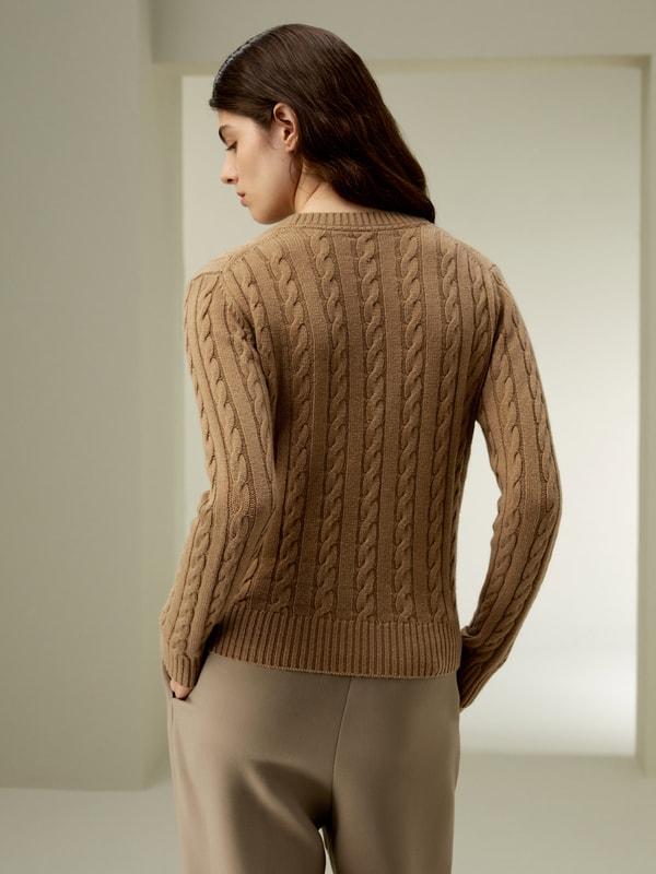 LILYSILK Woolen Pullover - for Women - Camel Cashmere-Wool Blend - Comfortable Ribbed Edges Sweater L Product Image