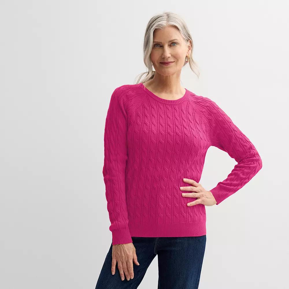 Petite Croft & Barrow® The Extra Soft Cabled Crewneck Sweater, Women's,  Product Image