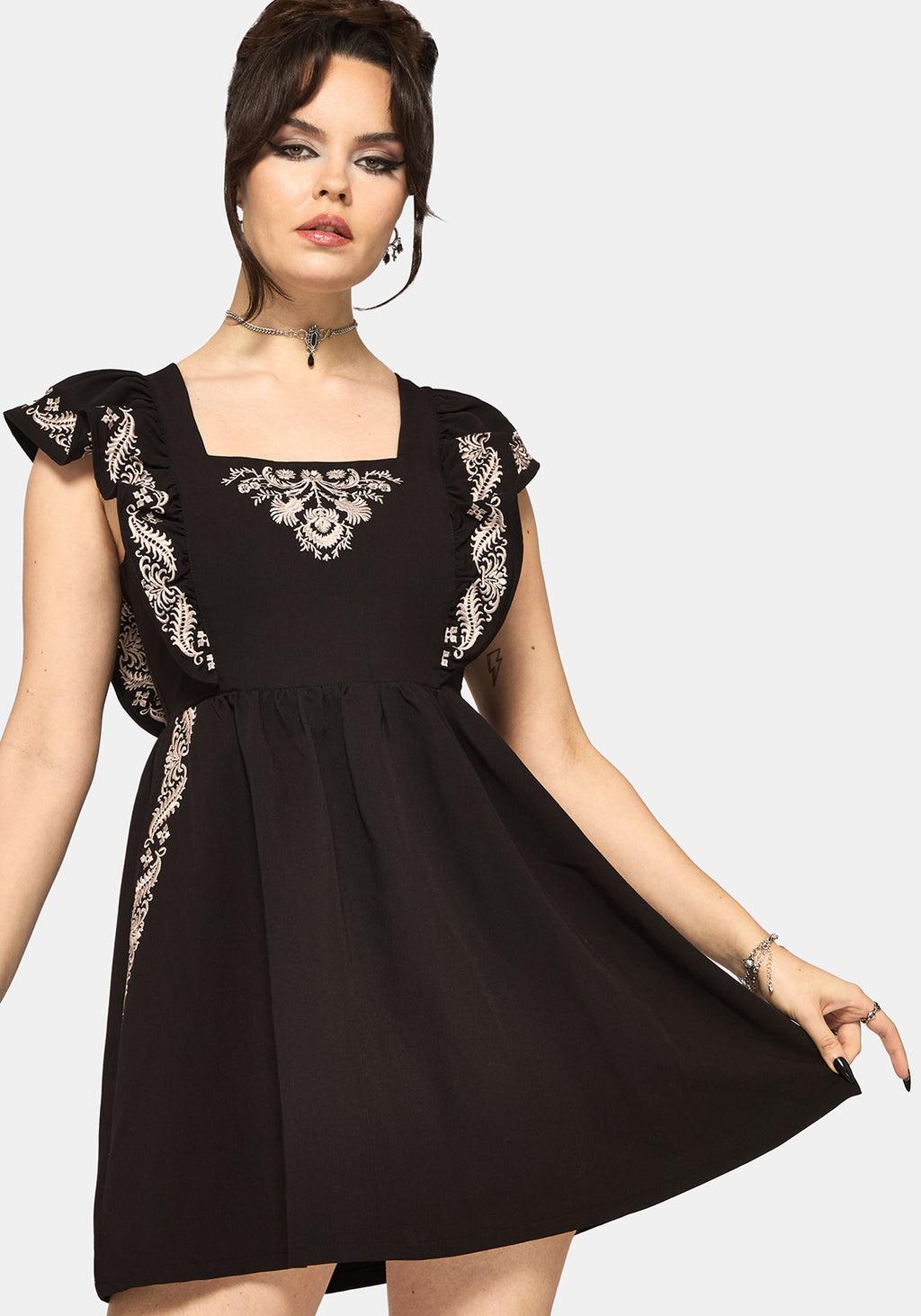 Bladeborn Embroidered Ruffle Front Mini Dress Product Image