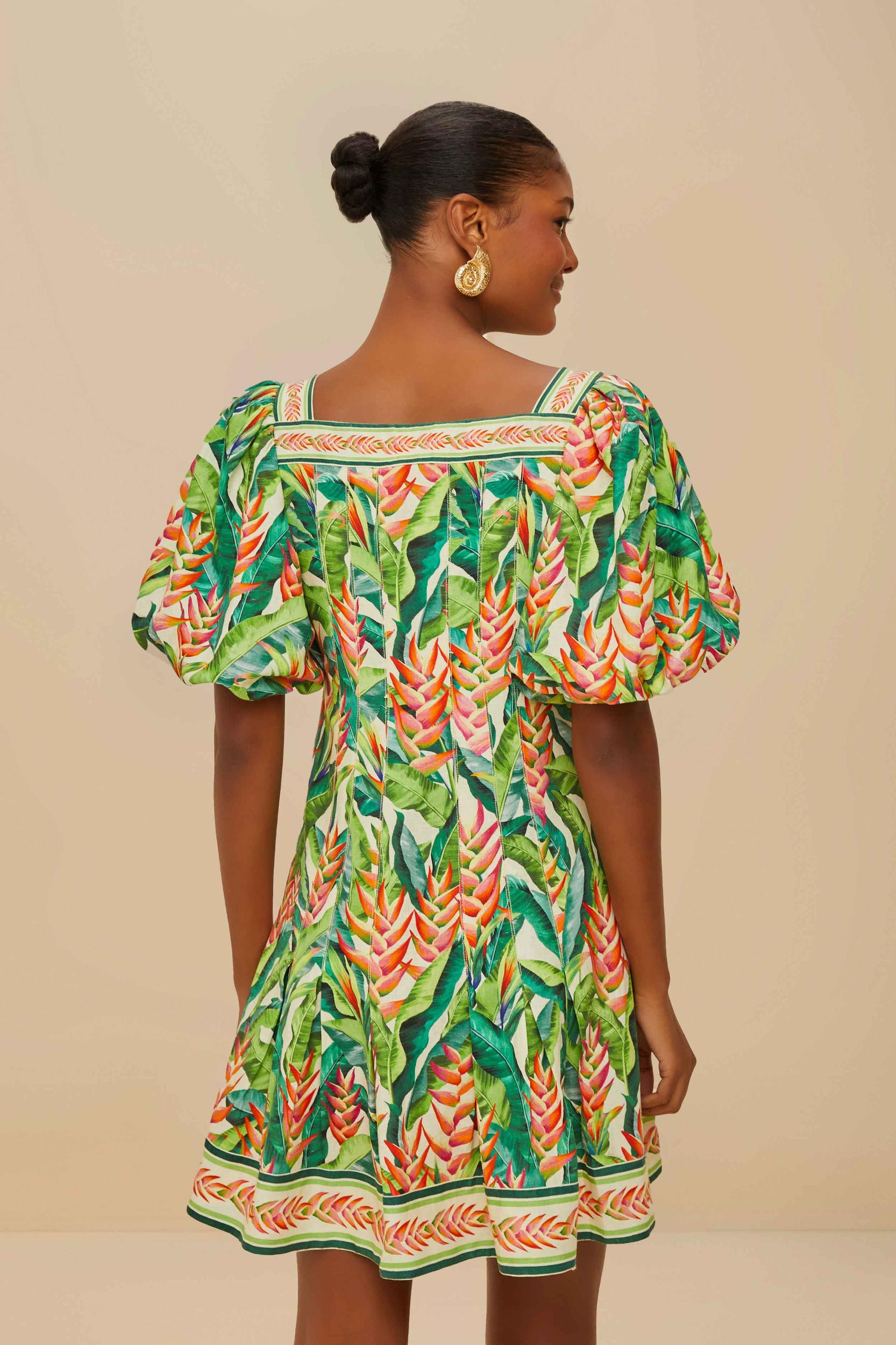 Off-White Heli Leaves LENZING™ ECOVERO™ Euroflax™ Mini Dress Product Image