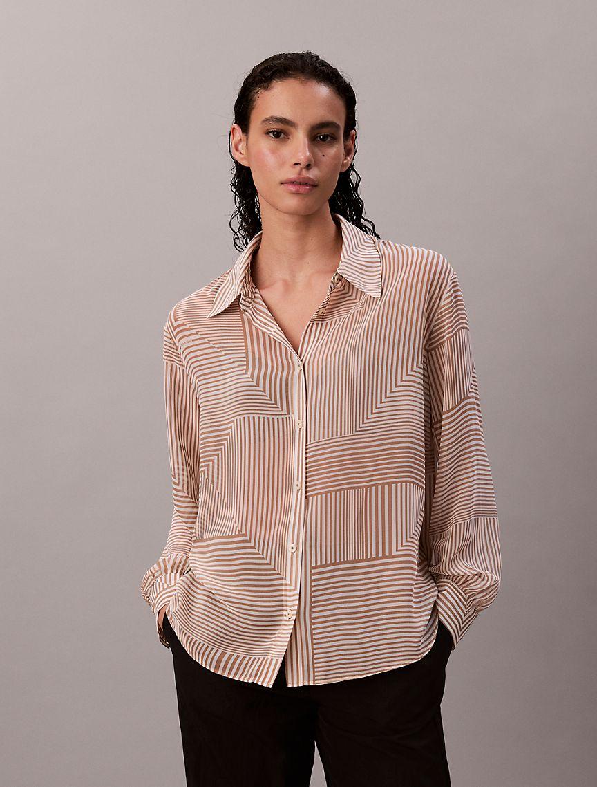 Chiffon Printed Classic Button-Down Shirt  Product Image