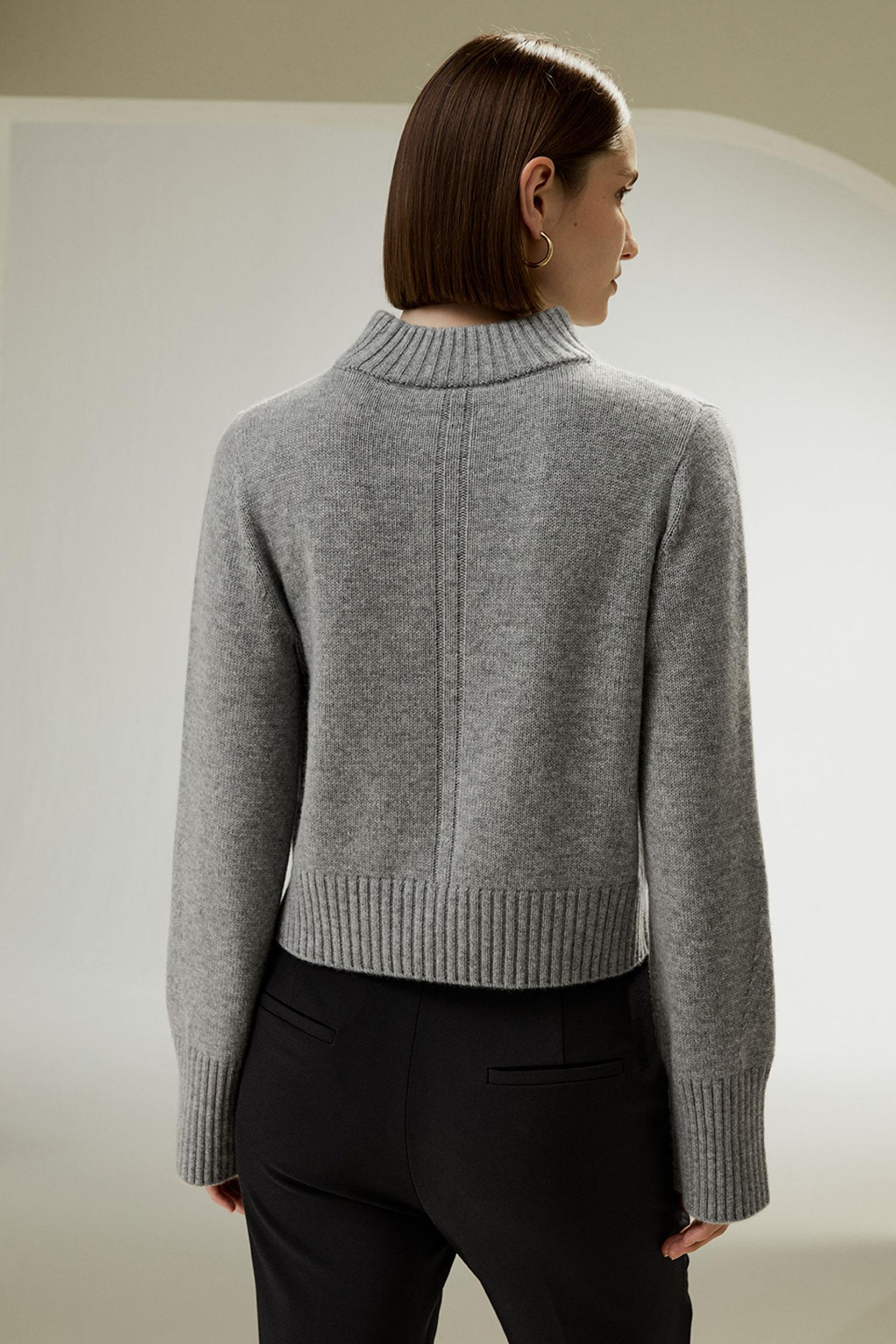 Ribbed Collar and Hemline Wool Cashmere Sweater Product Image