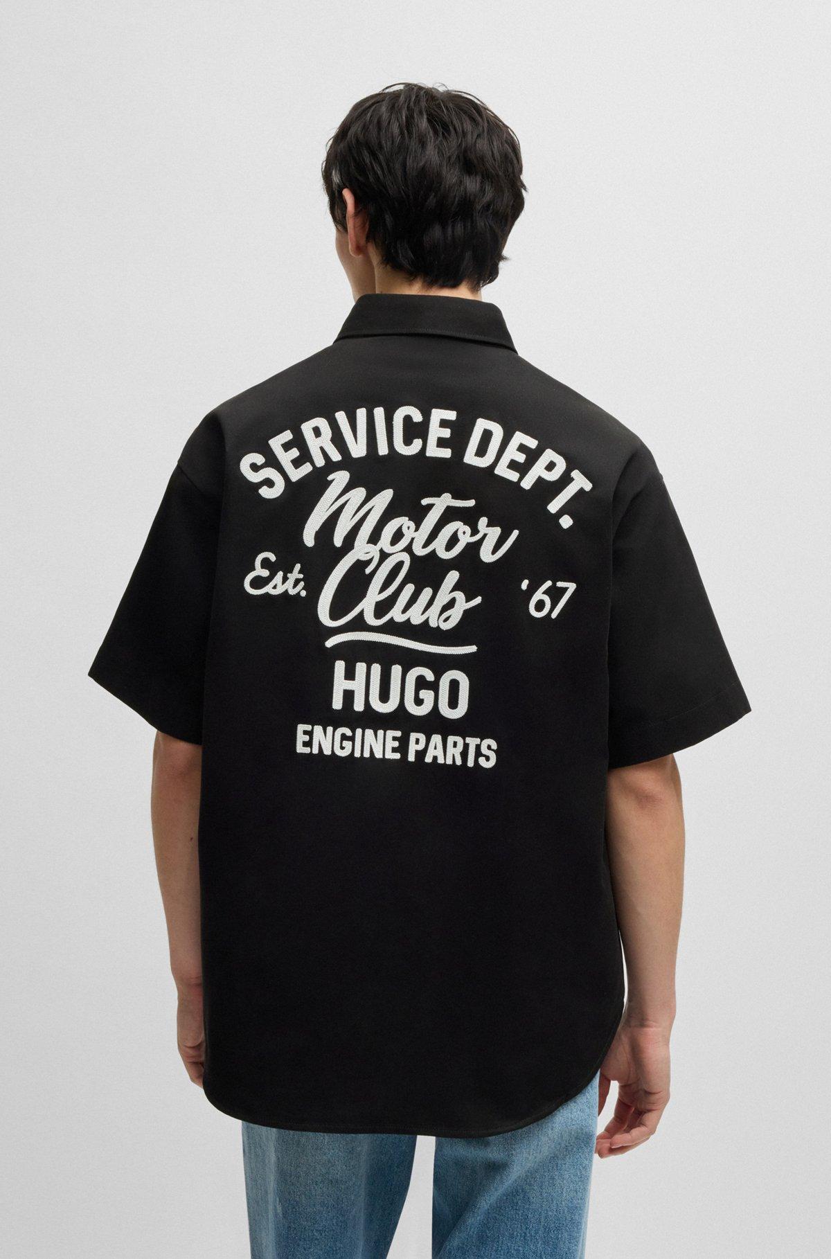 HUGO - Cotton-twill shirt with embroidered artwork - Black Product Image