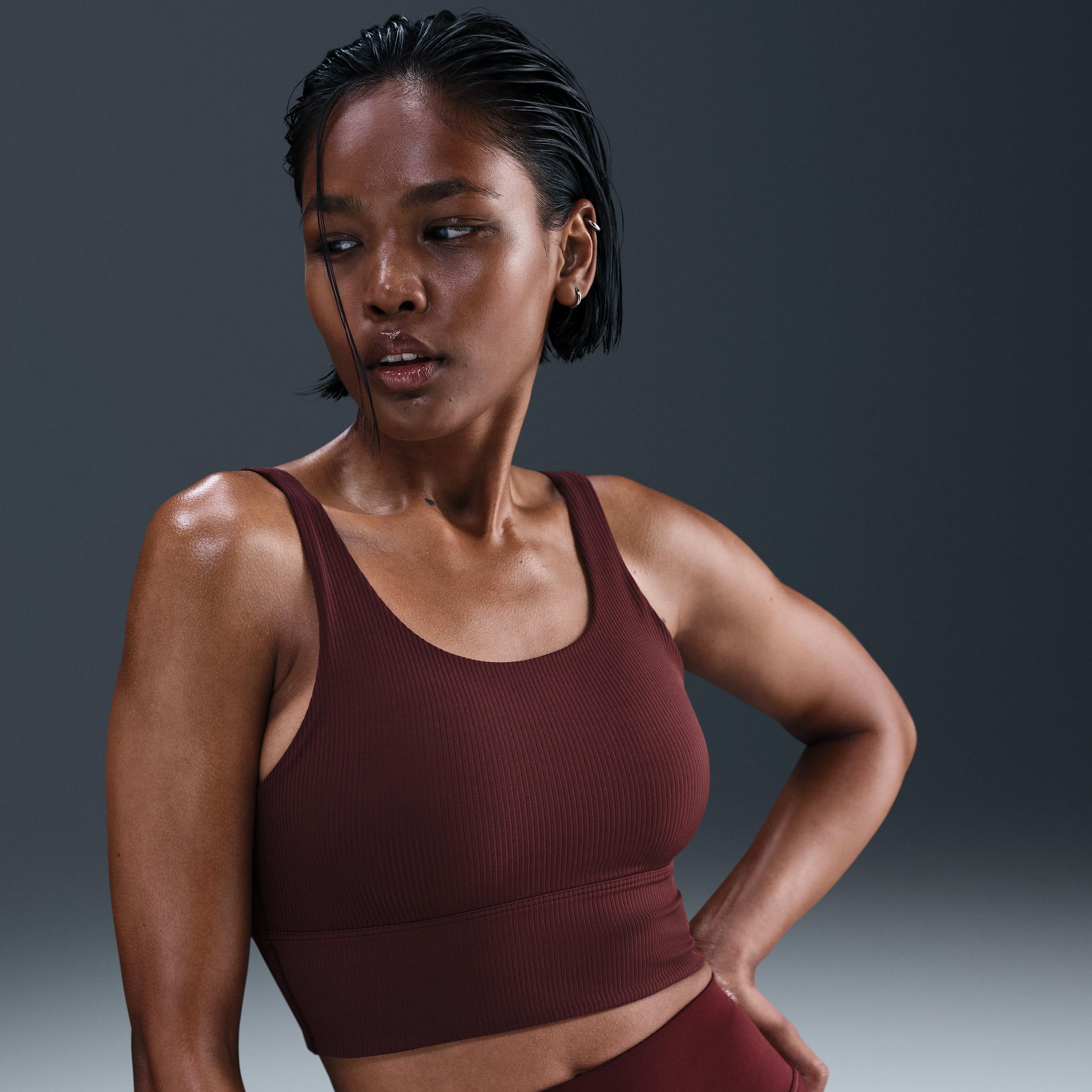 Nike Womens Zenvy Rib Light-Support Padded Longline Sports Bra | HF1542-652 Product Image