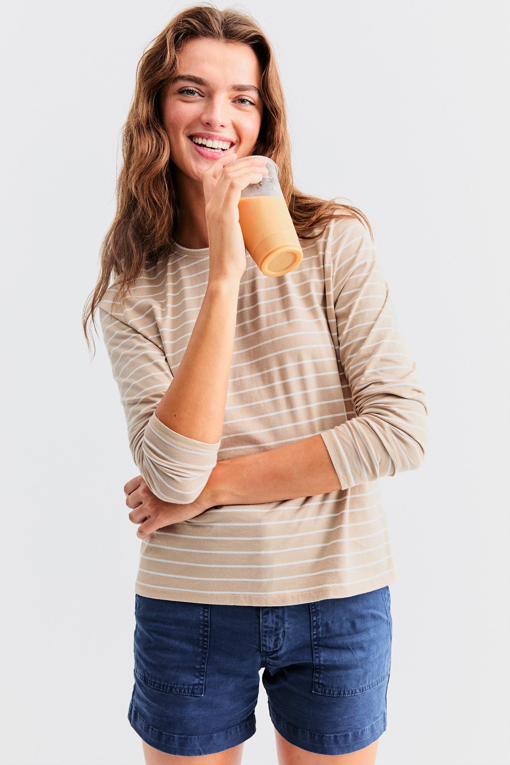 The Modern Long - Sand/White Pinstripe Female Product Image
