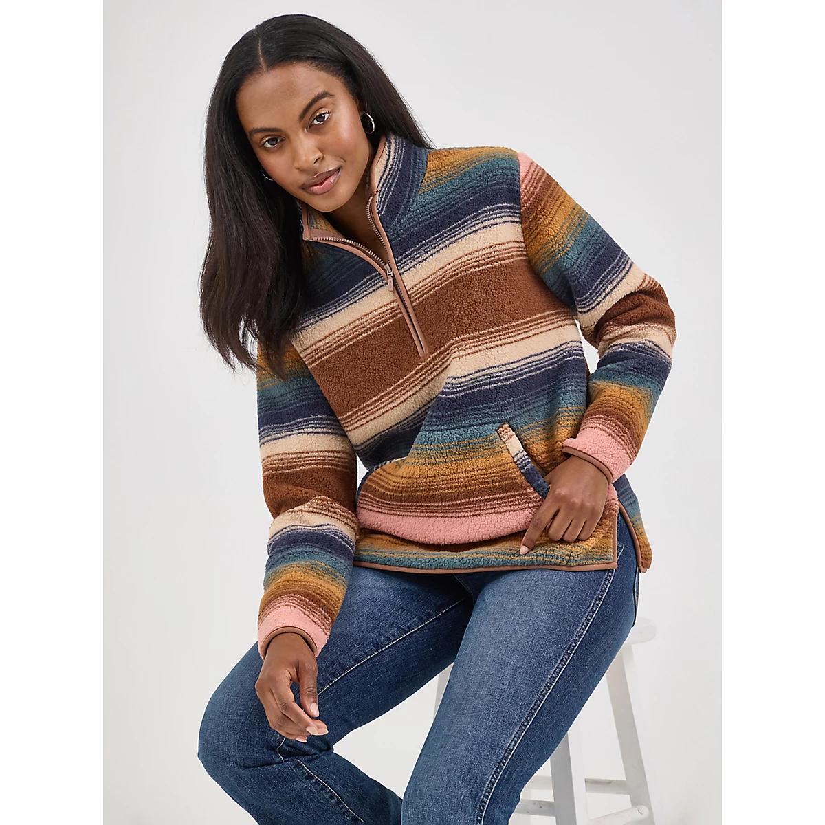Women's Wrangler Retro® Quarter-Zip Sherpa Pullover in Sunset Stripe Product Image