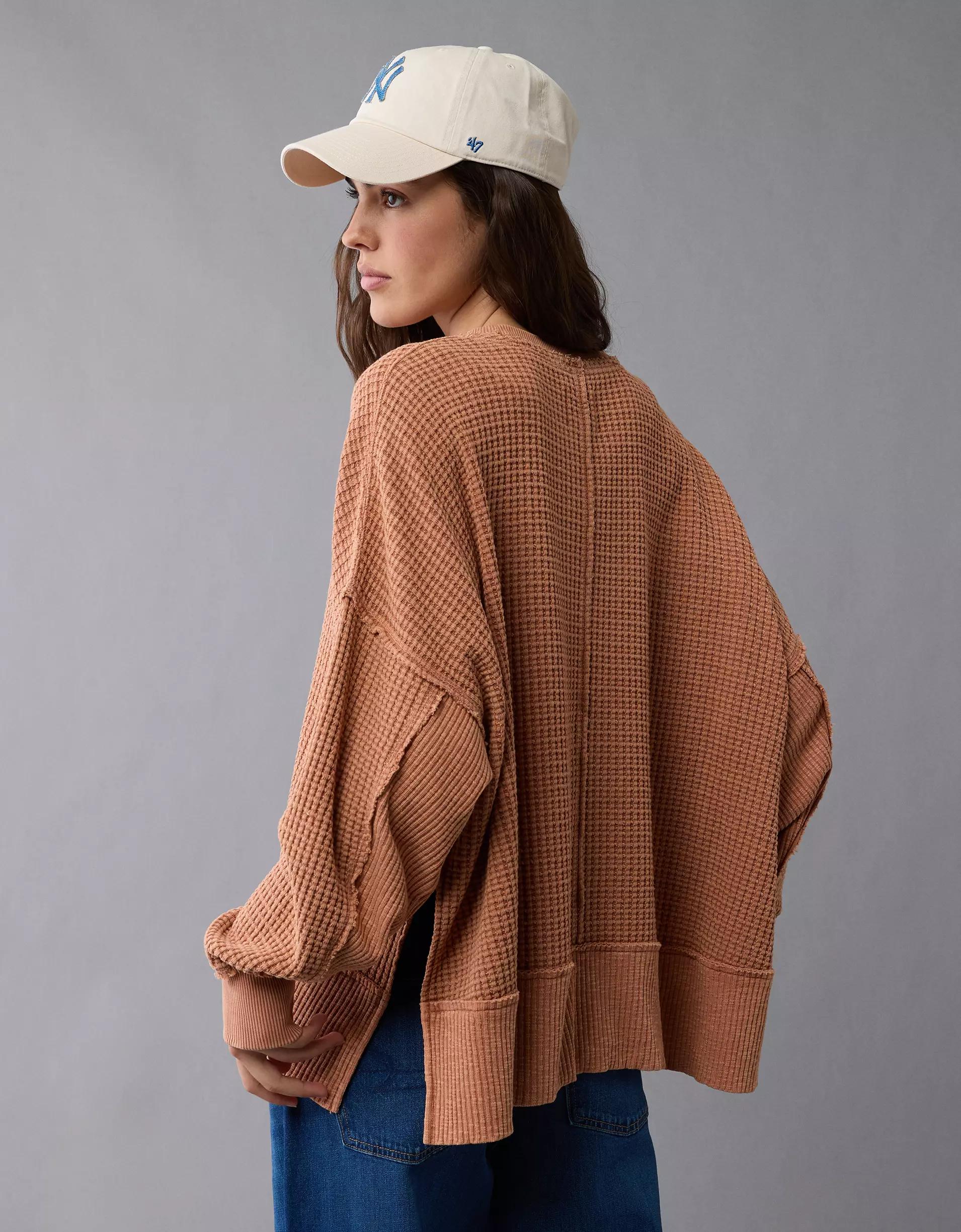 AE Big Hug Crew Neck Waffle Sweatshirt Product Image