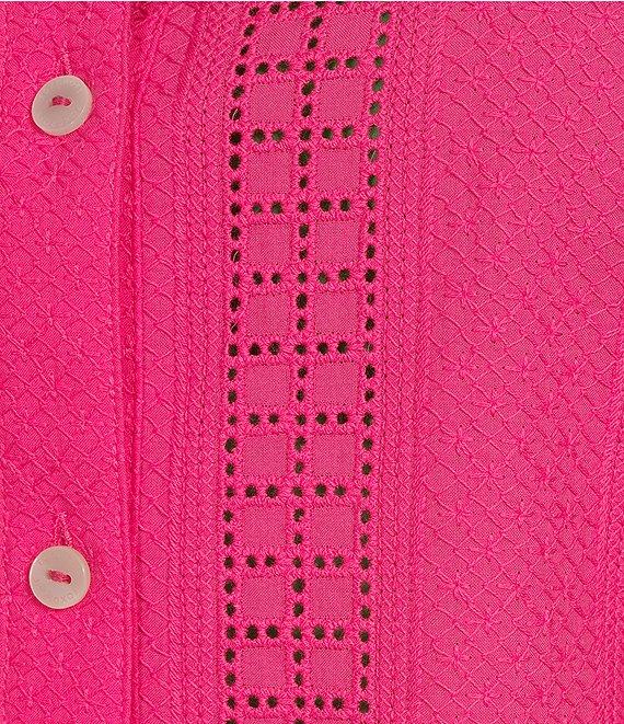 Foxcroft Plus Size Zoey Cotton Eyelet Long Sleeve Button Front Shirt Product Image