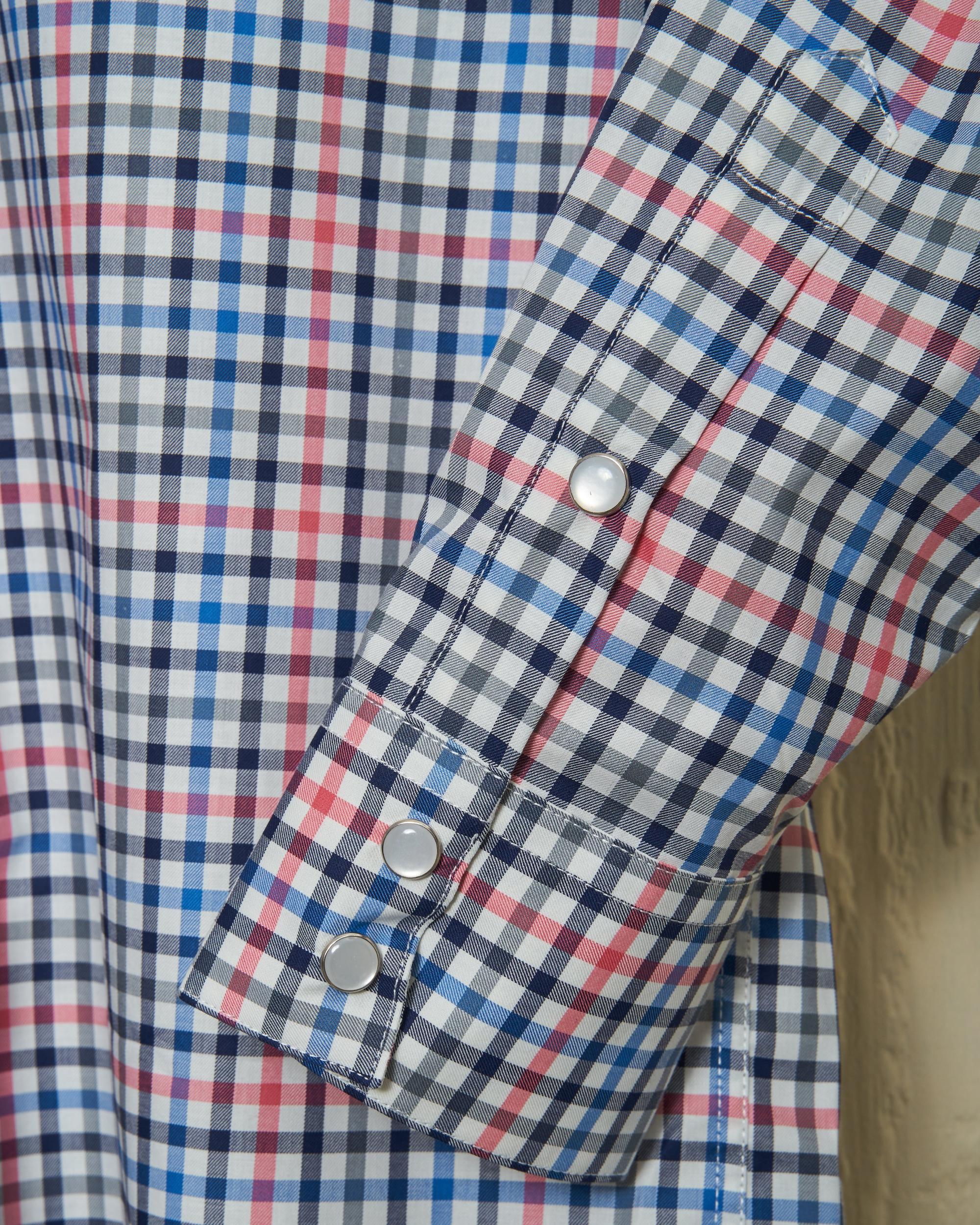 Western Sea-Washed Shirt in Blue/Coral Gun Check Product Image