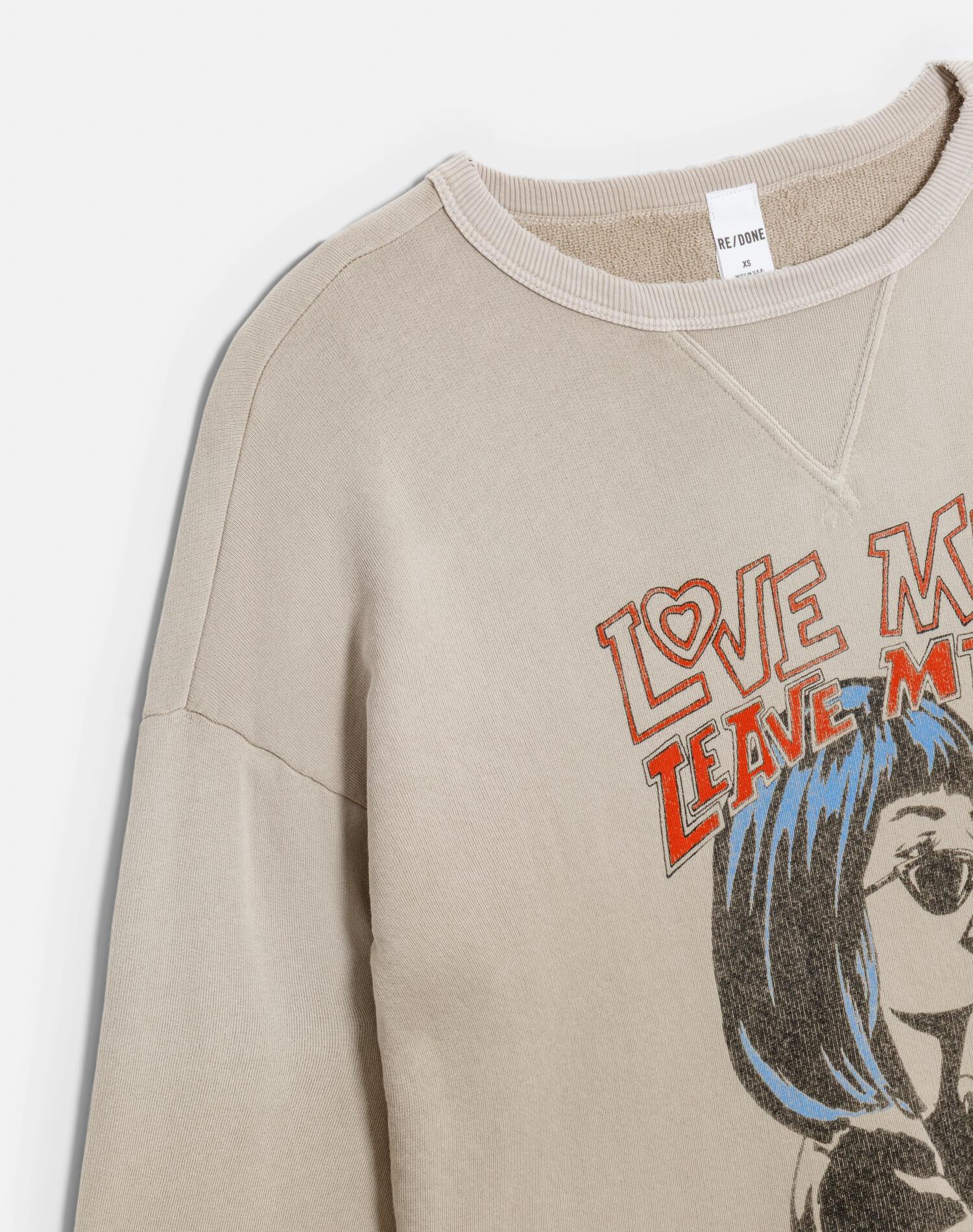 Boxy Crewneck Sweatshirt "Love Me" - Khaki Female Product Image