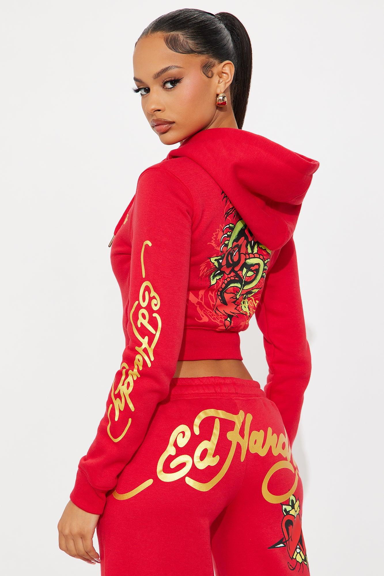 Ed Hardy Dragon Heart Front Zip Hoodie - Red Female Product Image