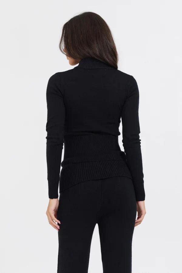 Black Slim Fit Knit Quarter Zip Product Image