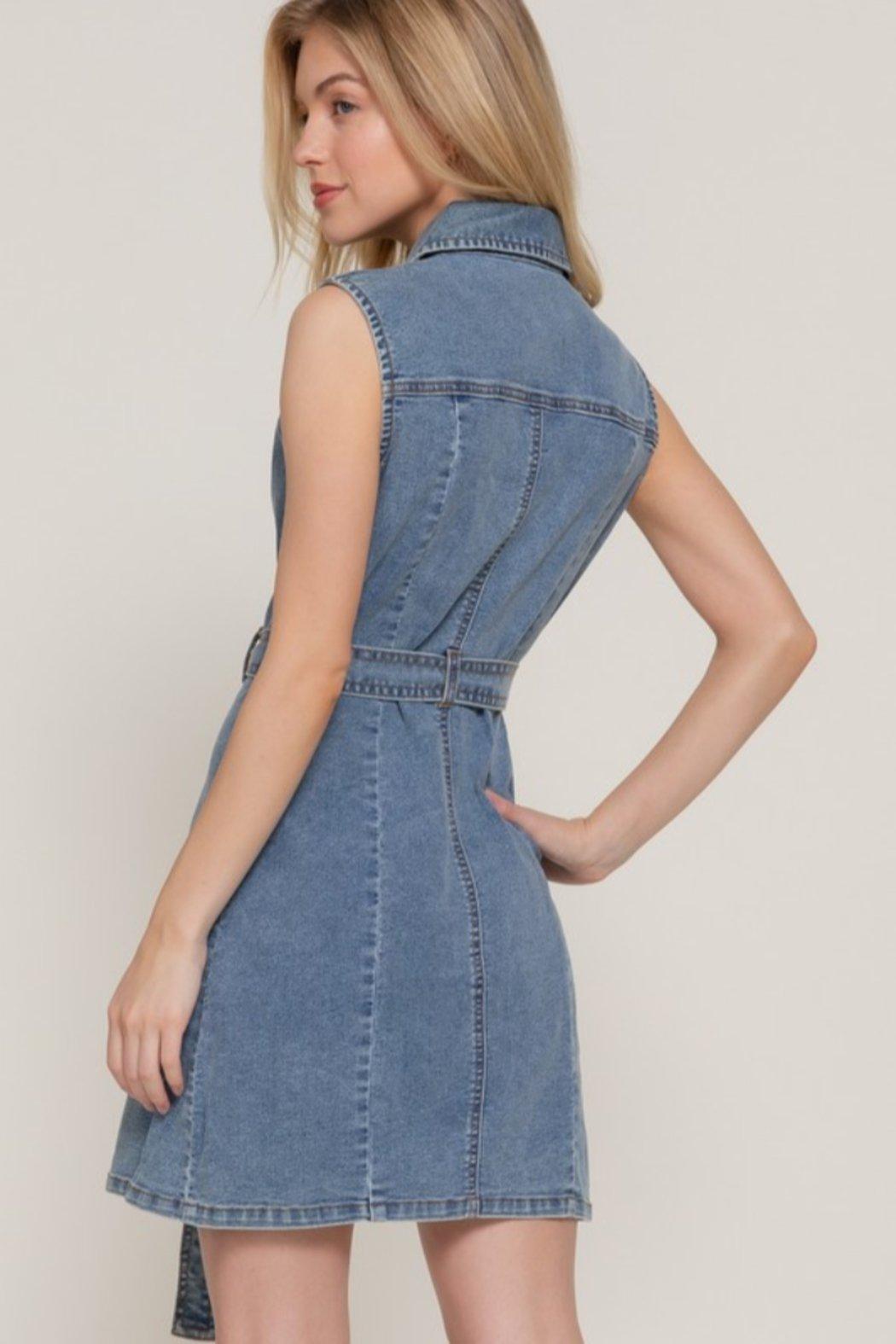 Sleeveless Denim Mini Dress Product Image