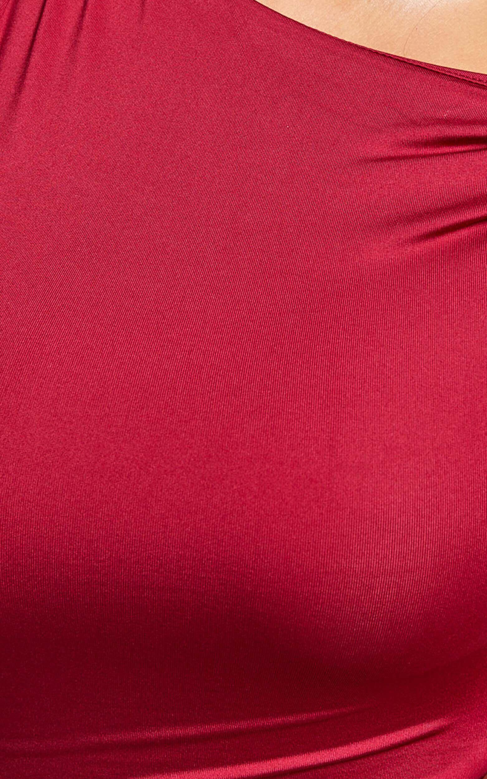 Hyde Midi Dress - Asymmetrical Twist Strap Off The Shoulder Dress in Berry Product Image