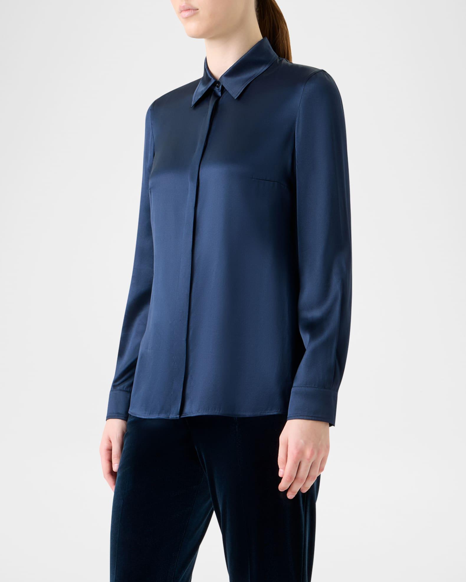 Stretch Silk Satin Button-Down Blouse Product Image