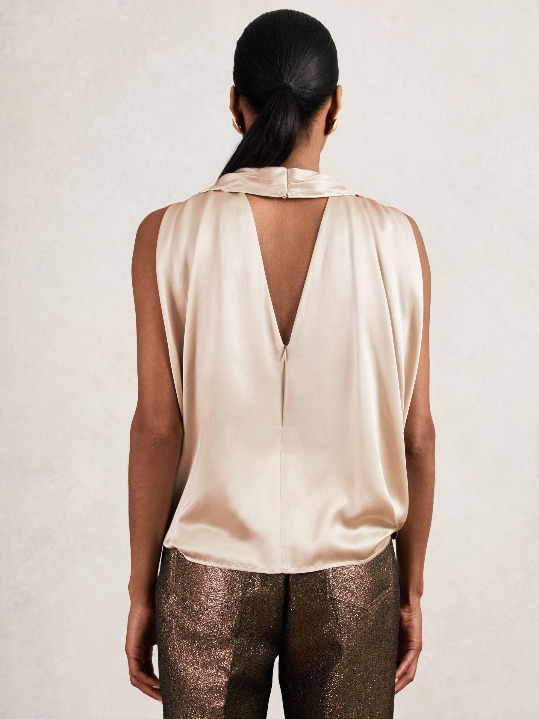 Silk Draped Sleeveless Top in Champagne Neutral Product Image