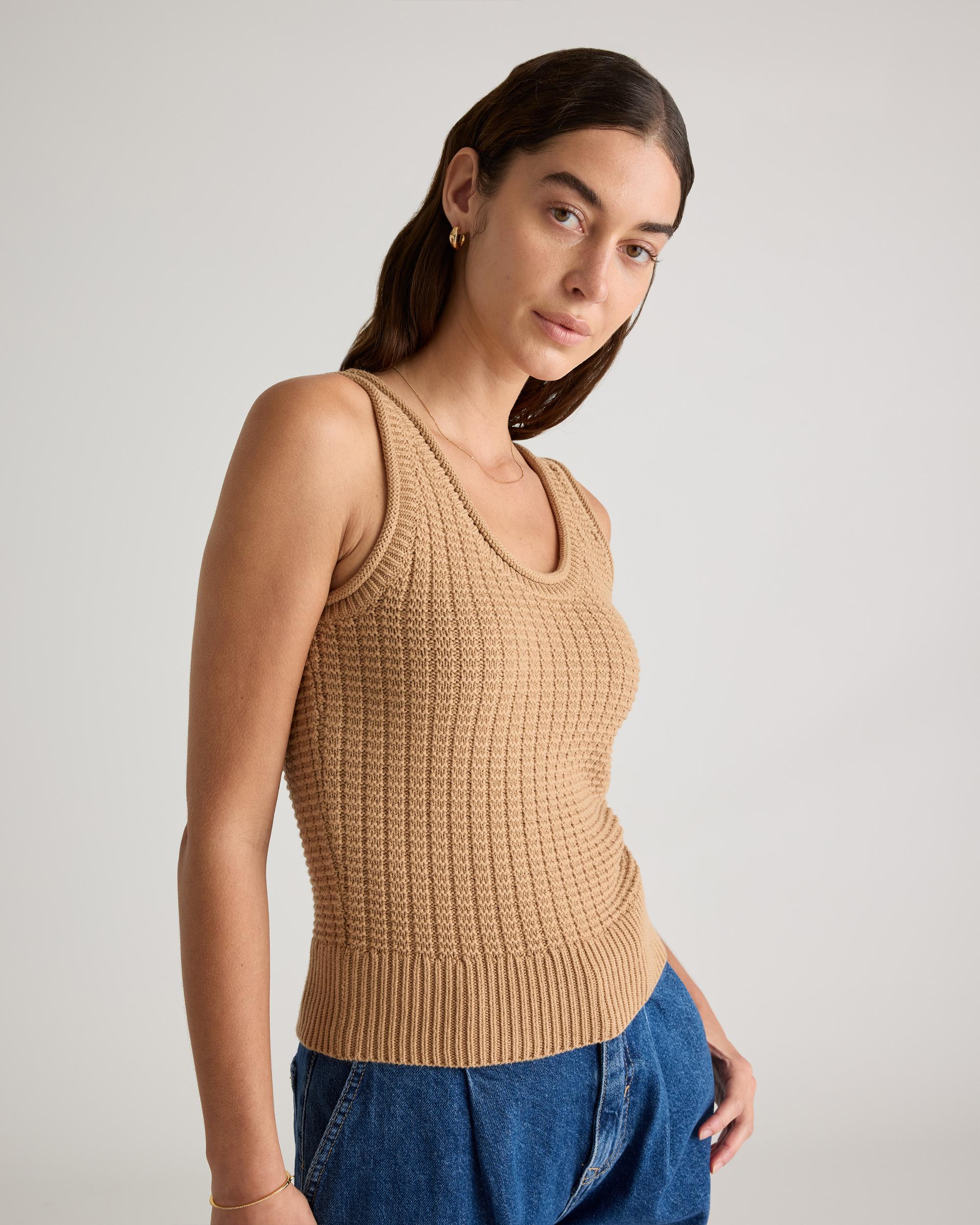 Quince | Women's Waffle Cropped Sweater Tank Top Size XL, Organic Cotton Product Image