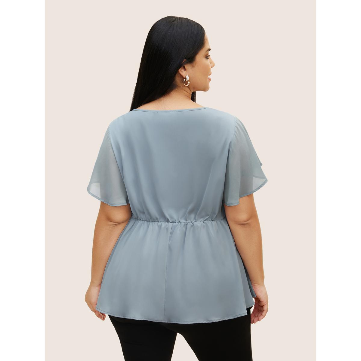 Plus Size Stone Round Neck Chiffon Patchwork Cut Out Blouse Women Work From Home Short sleeve Round Neck Work Blouses BloomChic 18-20/2X Product Image