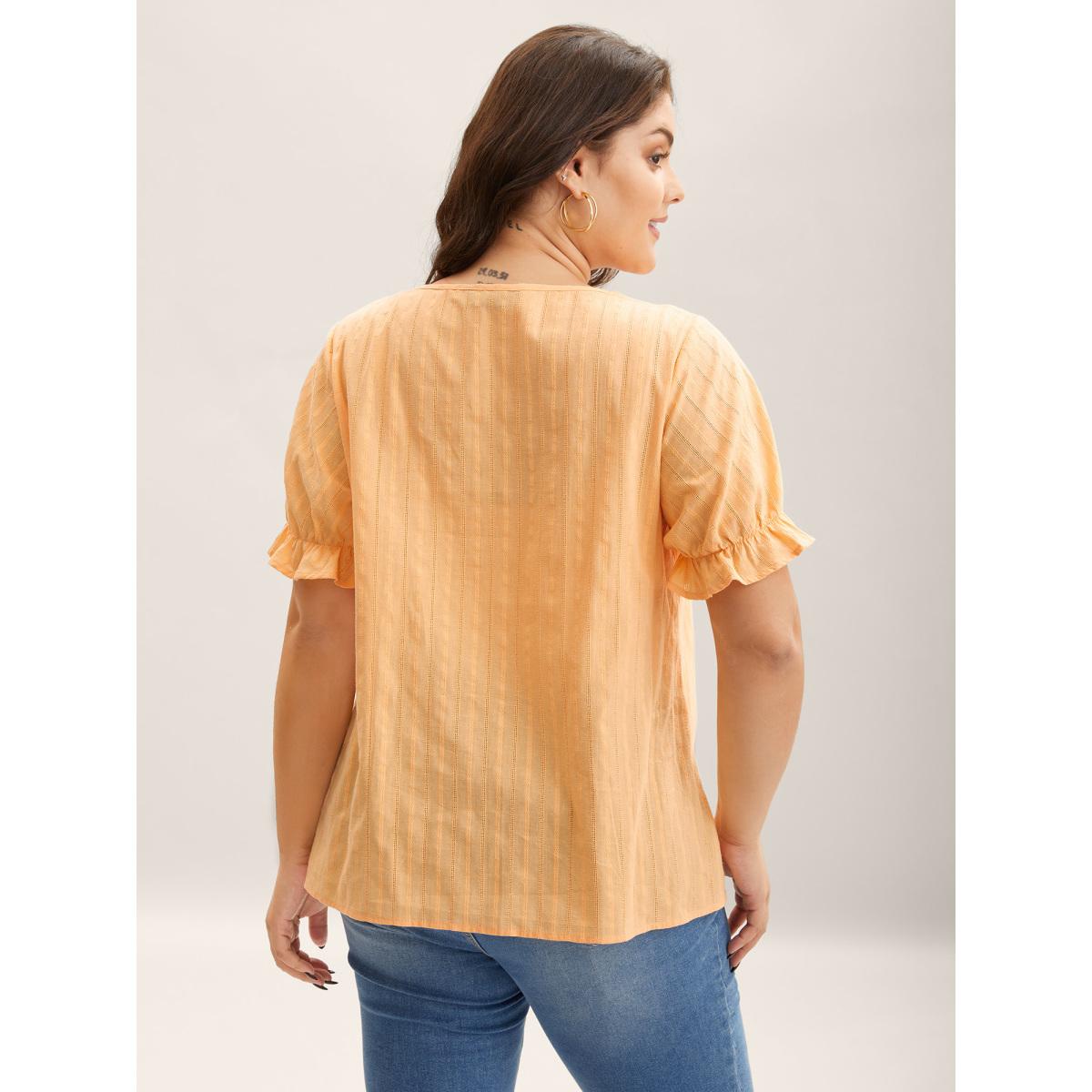 Plus Size Lightorange Cotton Square Neck Ruffled Sleeve Shirt Women Timeless Short sleeve Square Neck Elegant Blouses BloomChic 28/5X Product Image