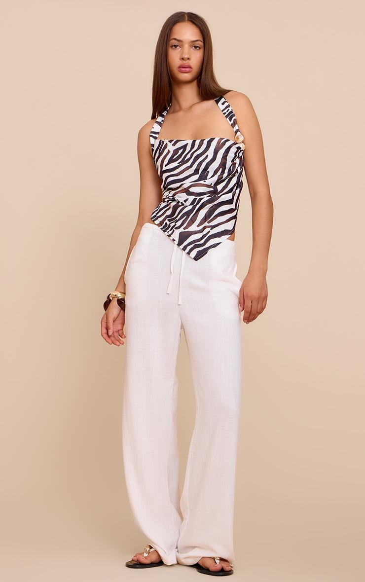 Black Zebra Satin Bead Detail Backless Top Product Image