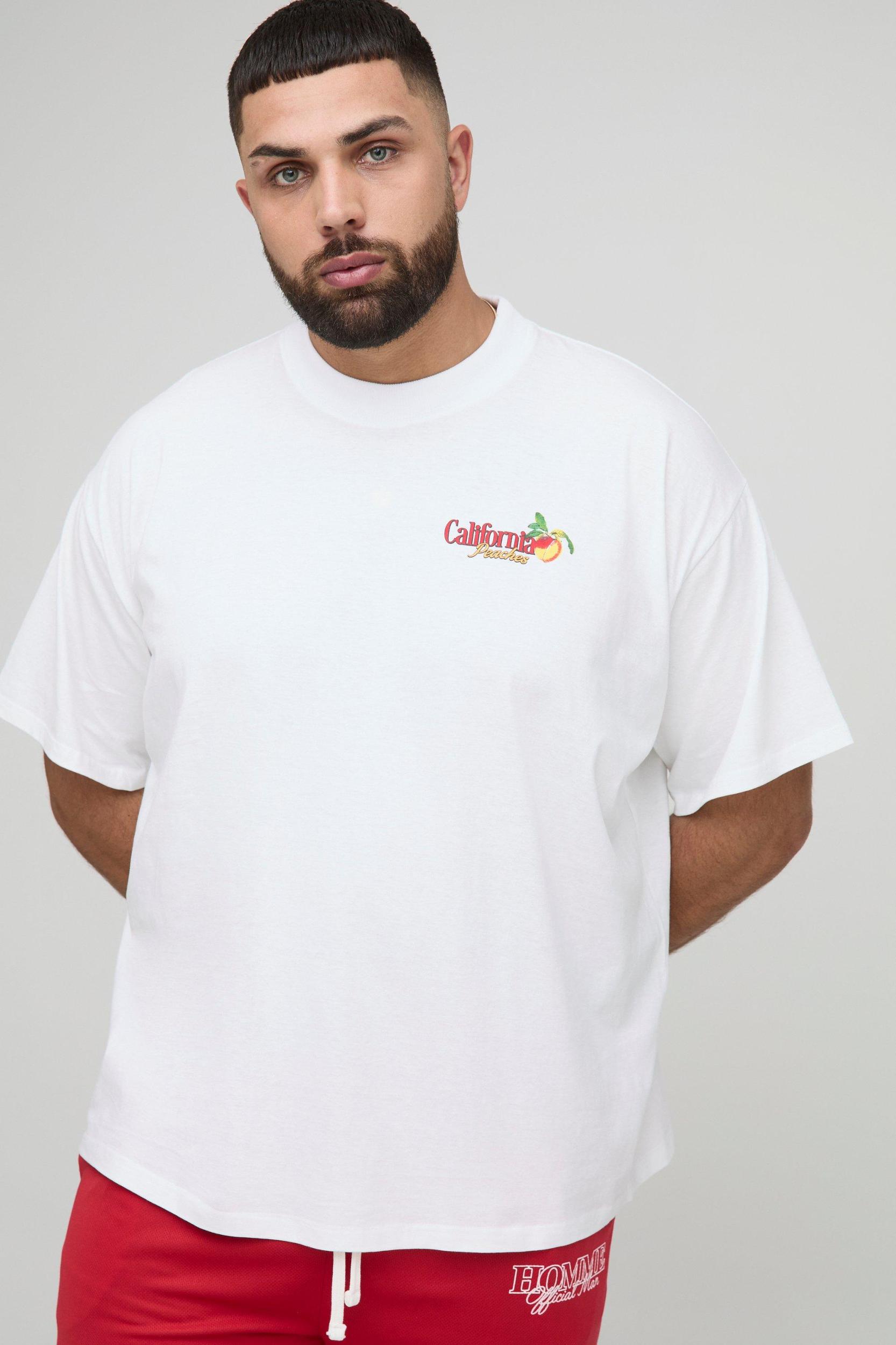Plus Oversized California Peaches Printed T-Shirt | boohooMAN USA Product Image