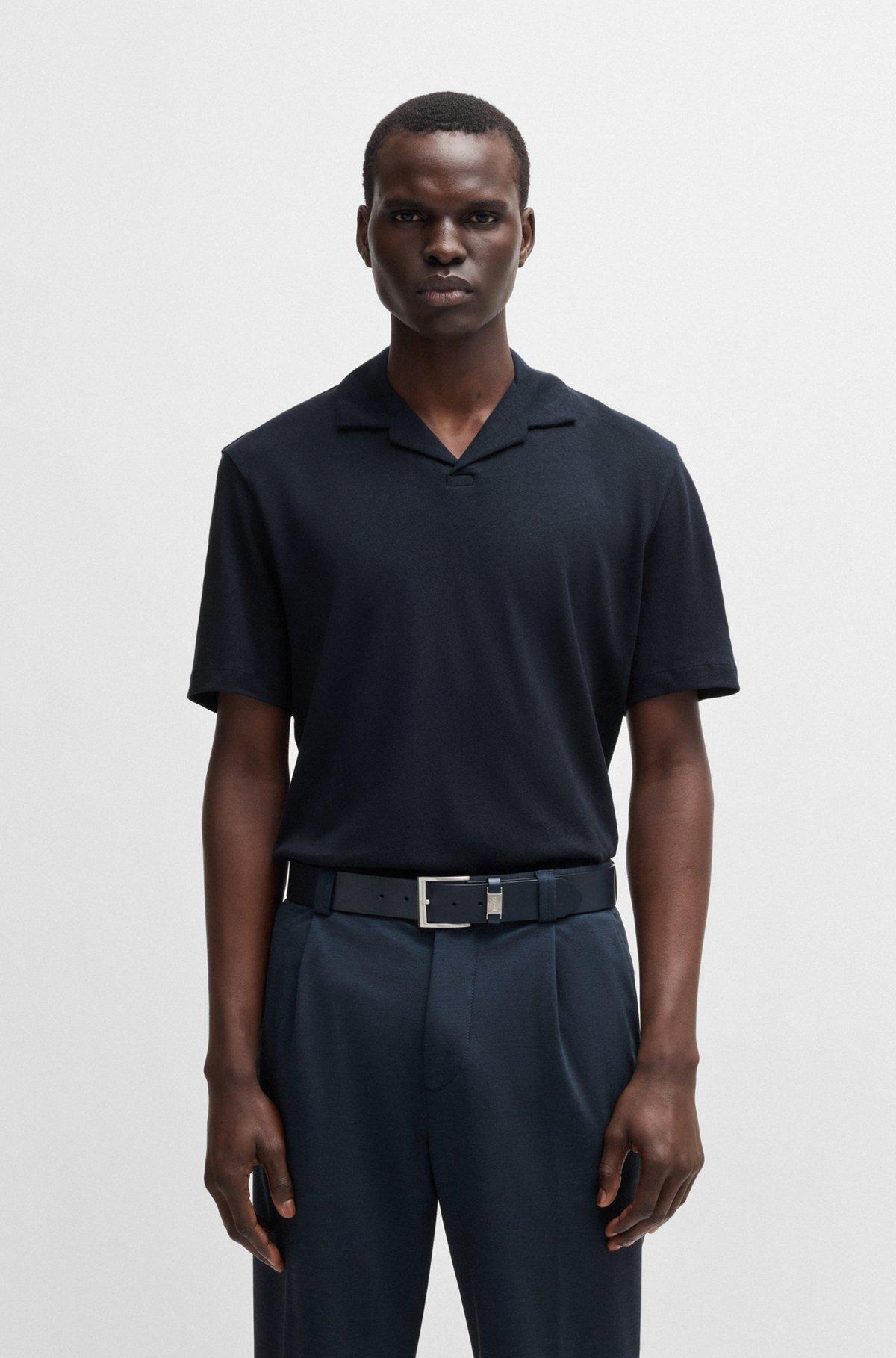 Cotton-linen polo shirt with Johnny collar Product Image