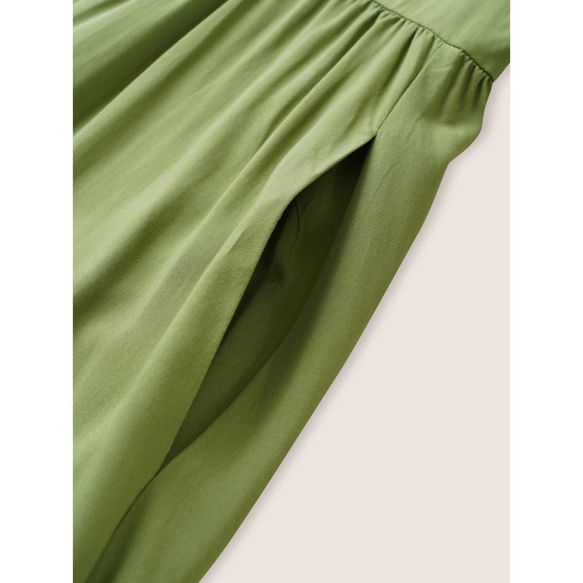 Plus Size Supersoft Essentials Floral Embroidered Patchwork Hem Dress Moss Women Resort Non V-neck Short sleeve Curvy Midi Dress BloomChic 28/5X Product Image