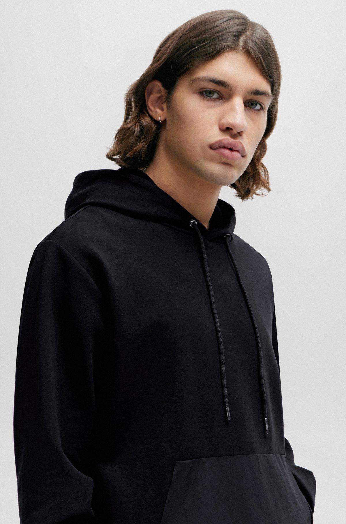 Relaxed-fit hoodie in stretch cotton with contrast pocket Product Image