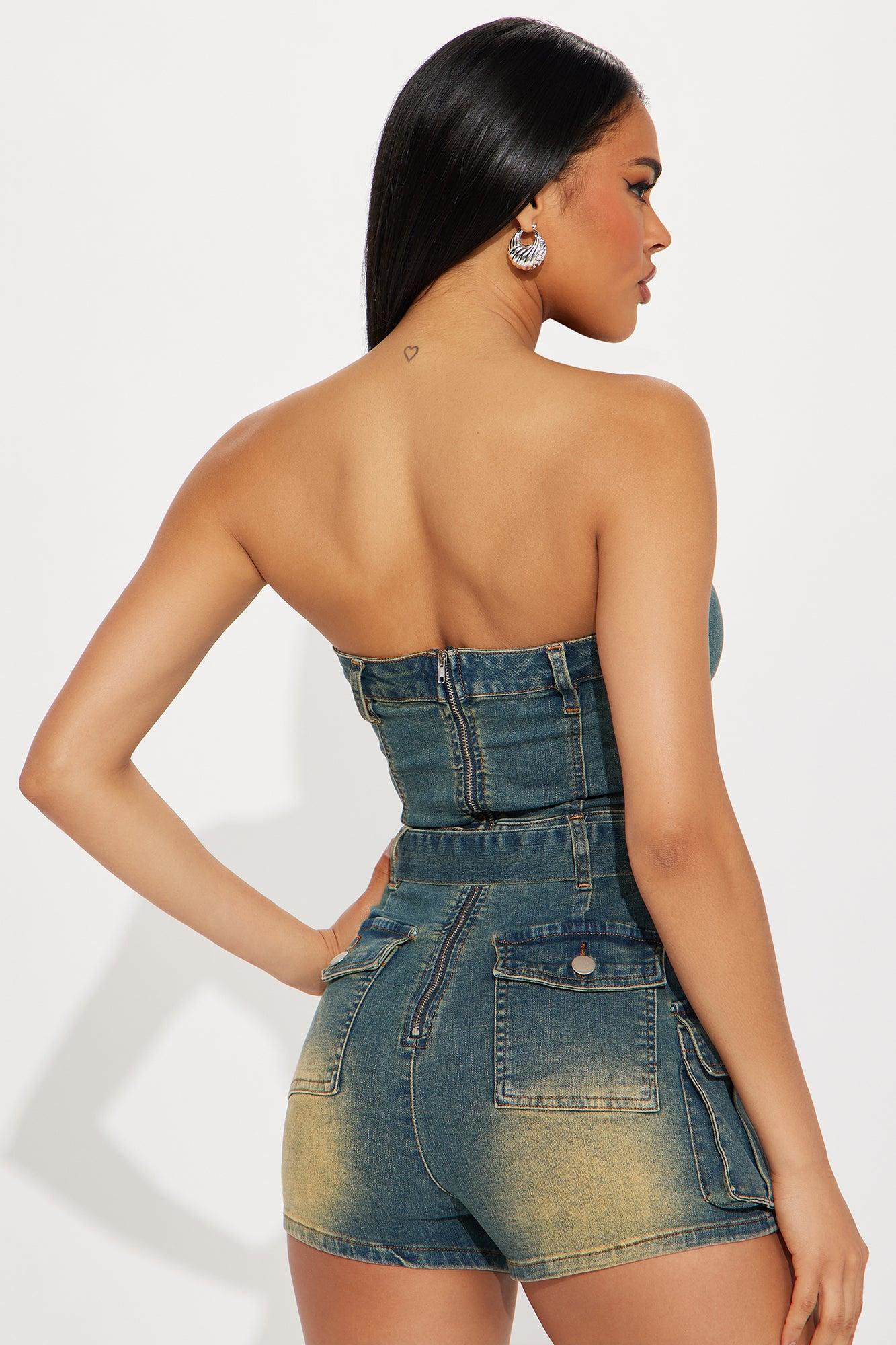 Excuse Me Miss Denim Romper - Dark Wash Product Image