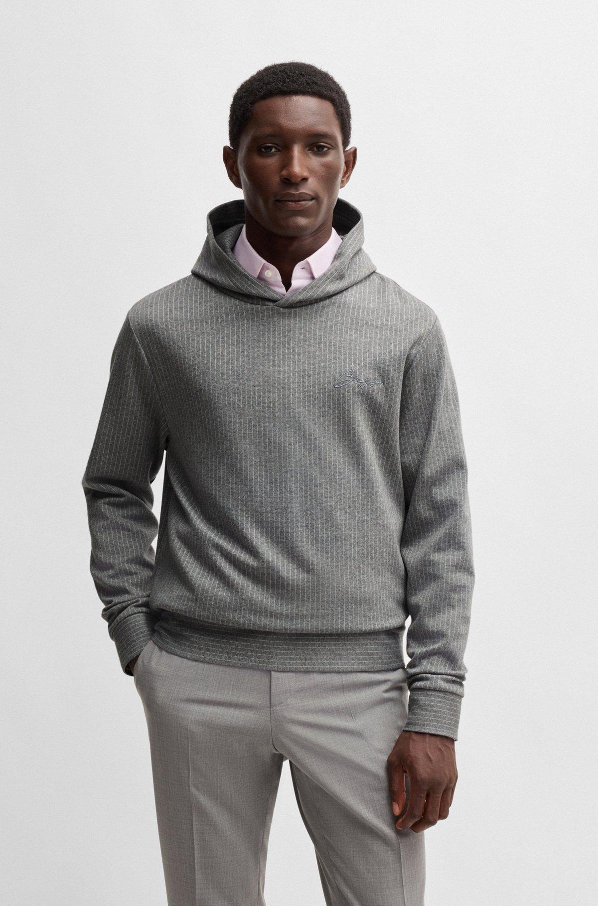 Regular-fit hoodie in a pinstripe cotton Product Image