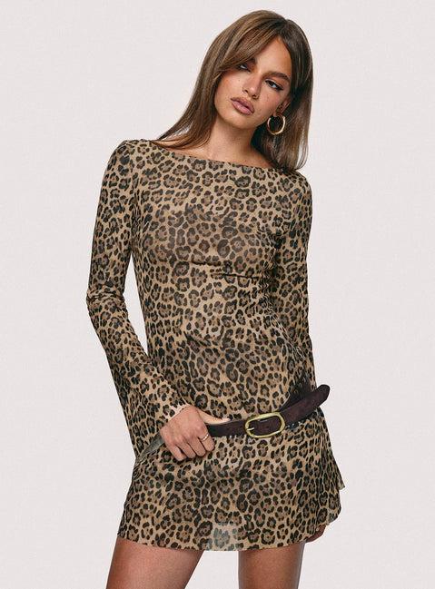 Lukea Long Sleeve Mini Dress Leopard Product Image