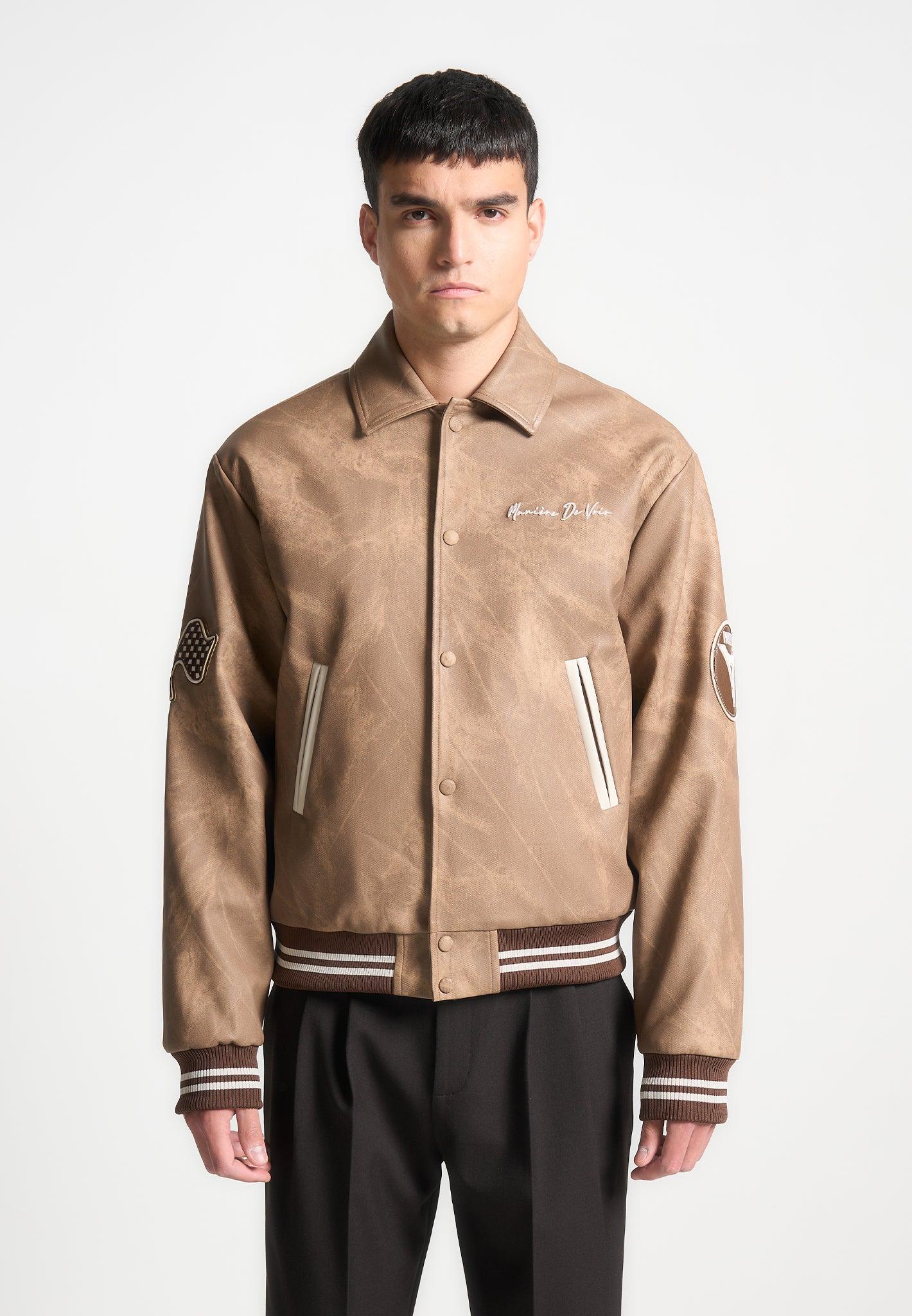 Vintage Marble Varsity Jacket - Brown Male Product Image