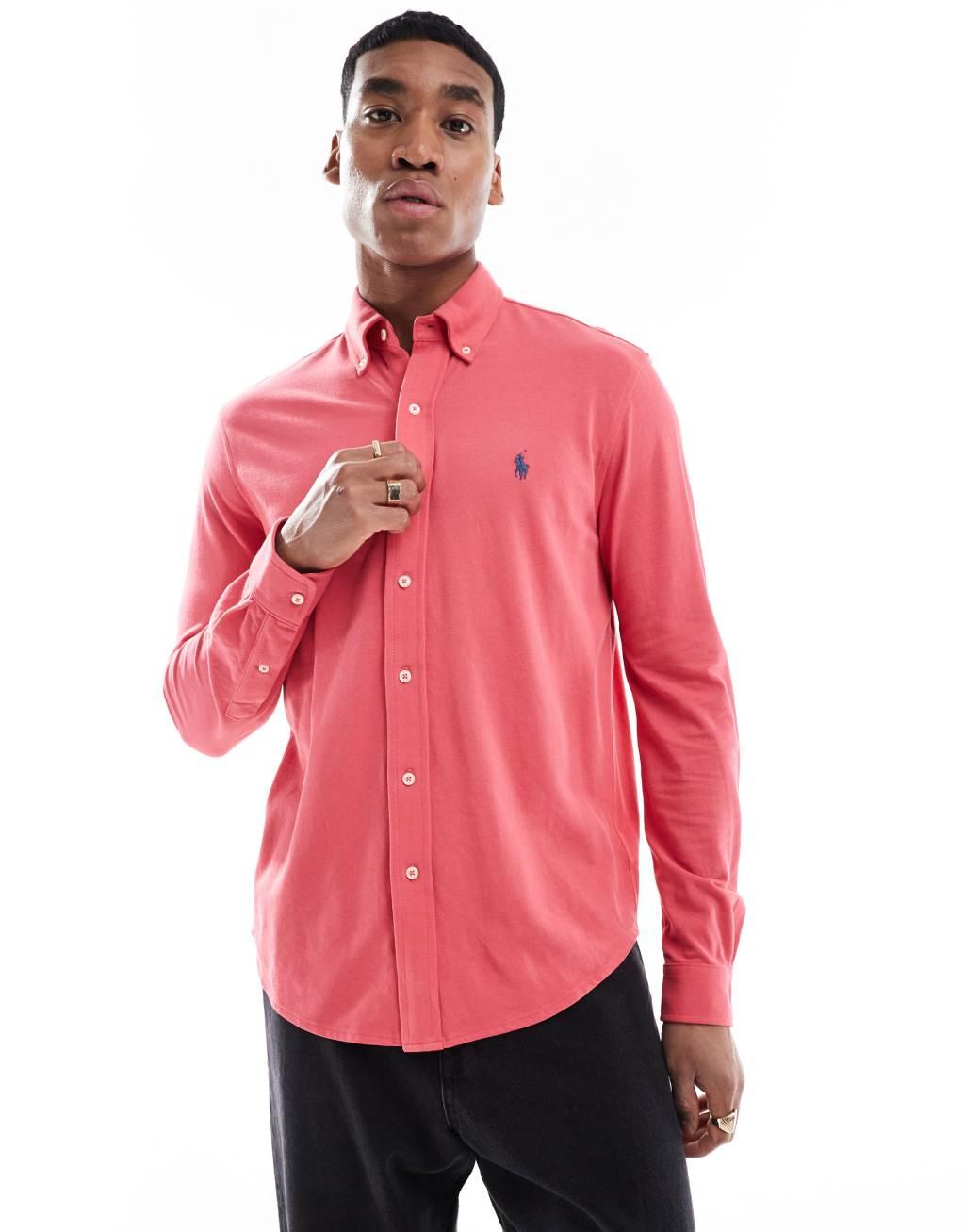 Polo Ralph Lauren icon logo pique shirt in pale red Product Image