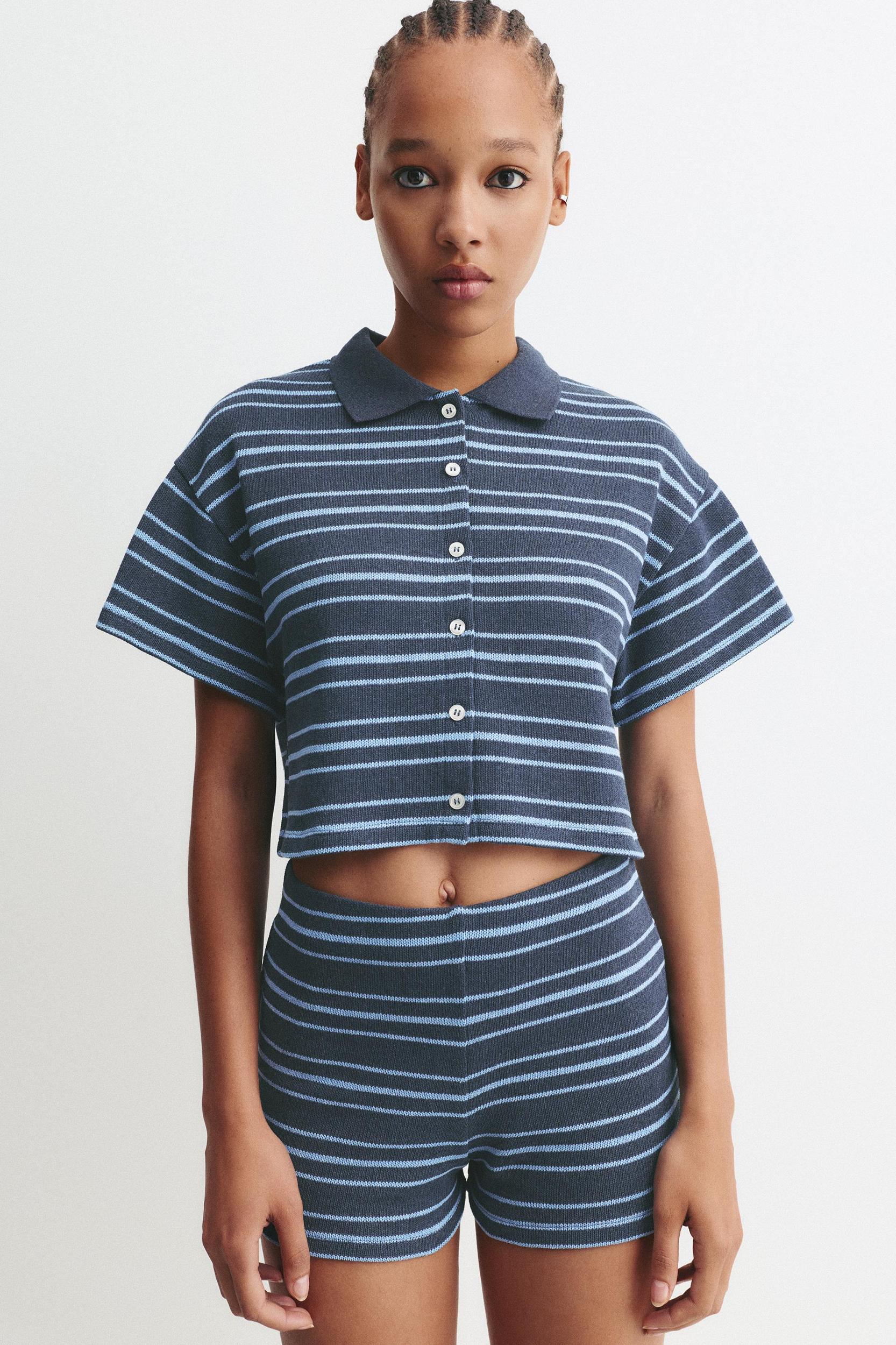Striped knit polo shirt Product Image