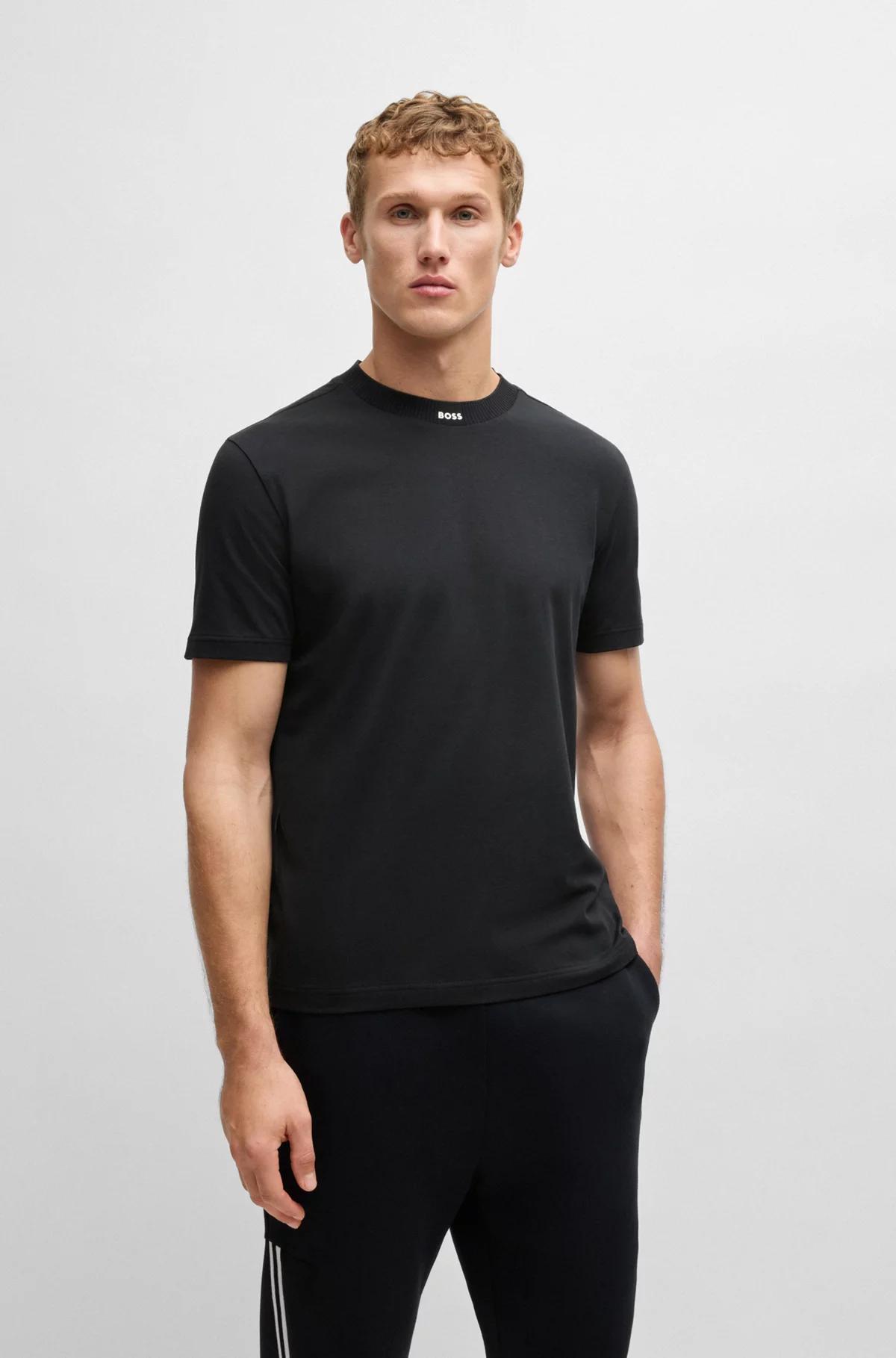 Stretch-cotton T-shirt with logo collar Product Image